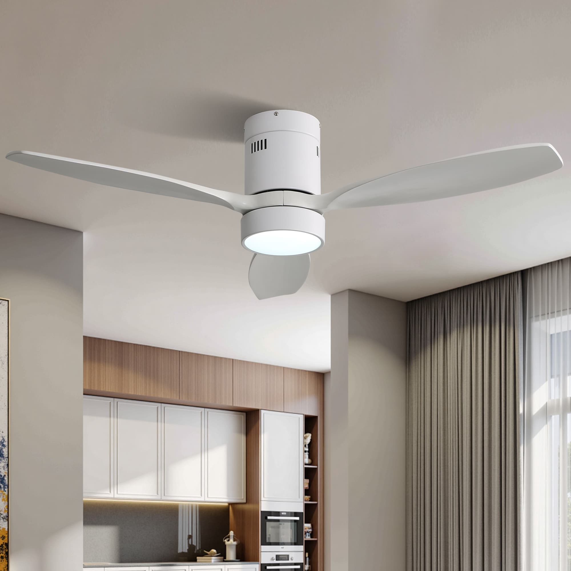 Sunrinx MG13-CF-05 52-in Color-Changing Integrated LED Outdoor Flush Mount White with White Blades Ceiling Fan With Light - Remote Included ( 3 -Blade )