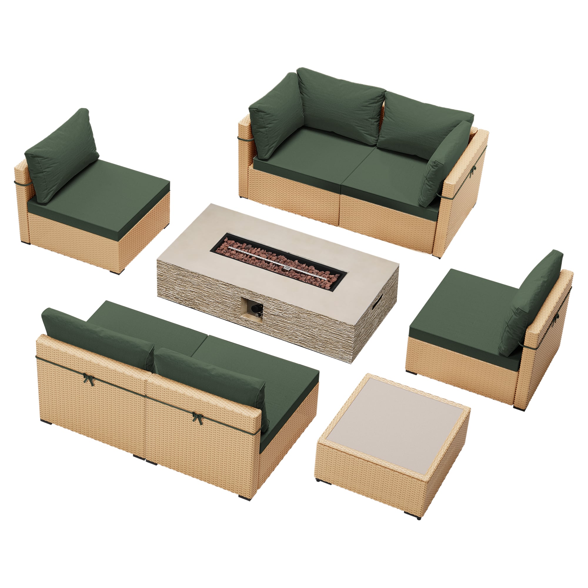 Patio Watcher LS-RT7-56HBE-Y3 Rattan Sofa Set 8 -Piece Rattan Patio Conversation Set with Green Cushions