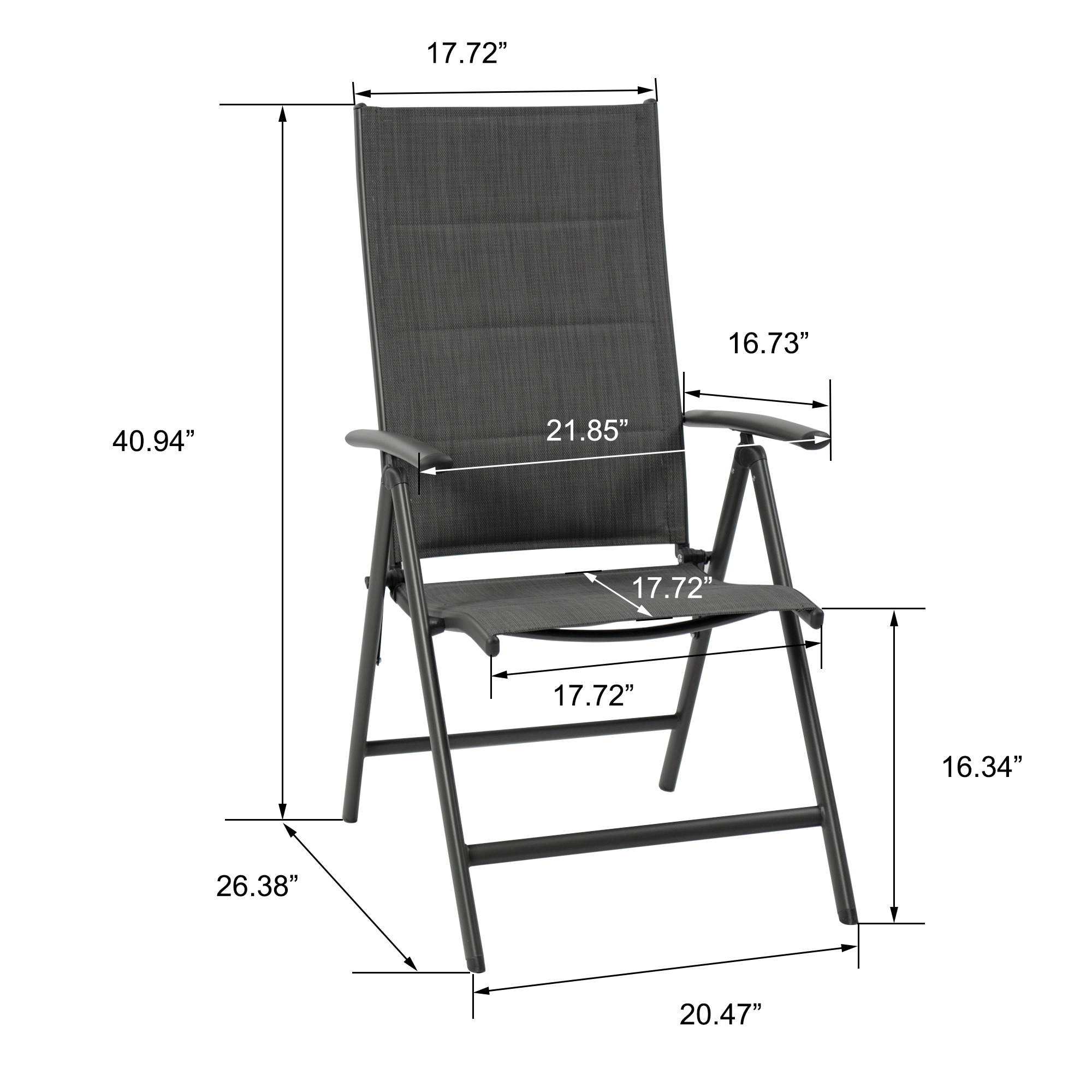 Gray Foldable Padded Aluminum Outdoor Dining Chairs (Set of 2)