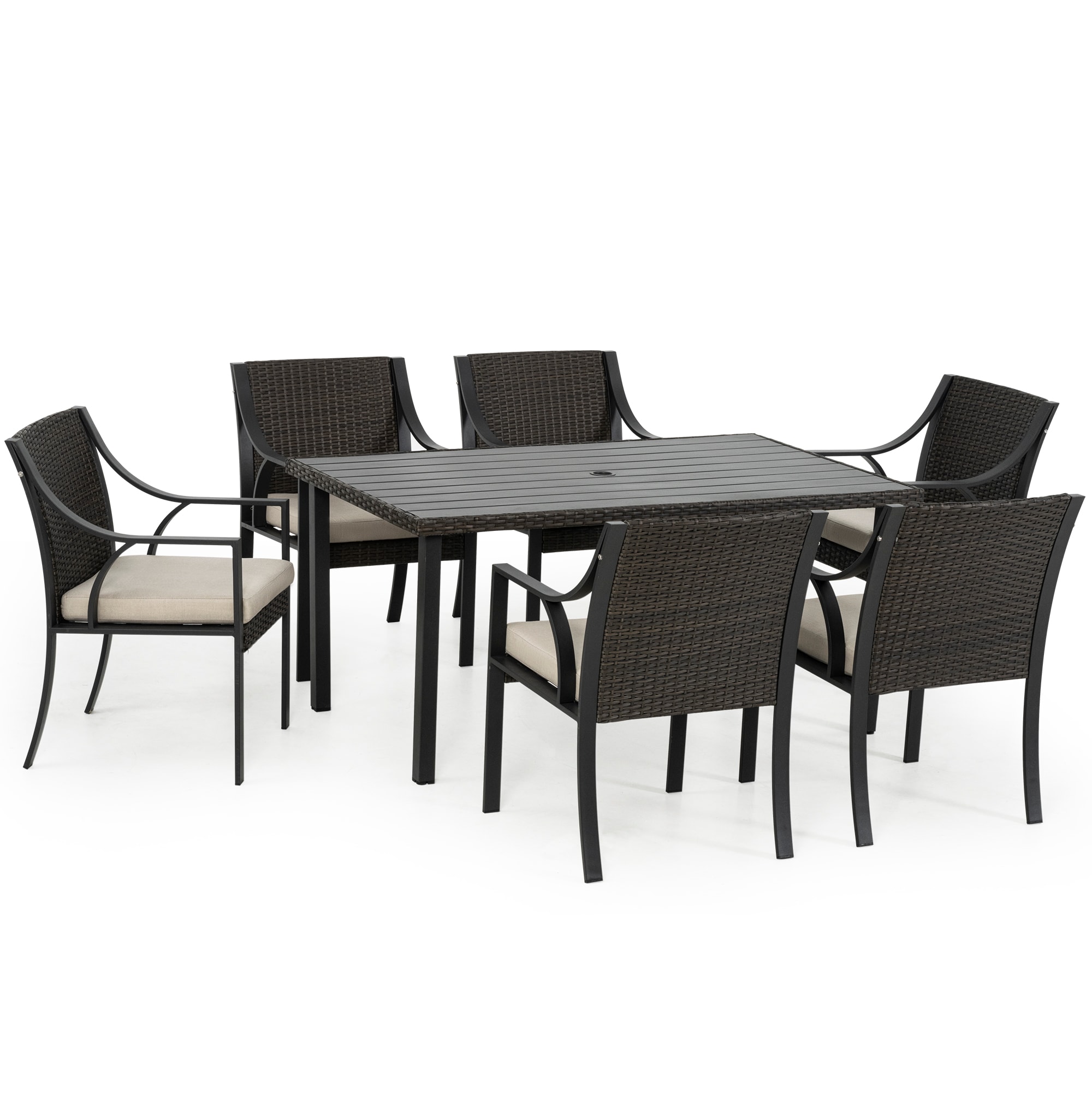  EL-CZ7-TB-ZB-WL3 7 -Piece Multiple colors/finishes Wicker Patio Dining Set Wicker Rectangle Table with 6 Off-white Cushions Stationary Chairs