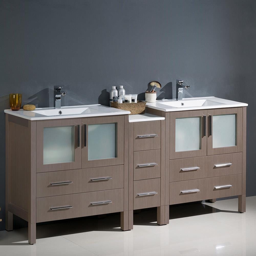 Fresca FCB62-301230GO-I Torino 72-in Gray Oak Double sink Bathroom Vanity with White Ceramic Top