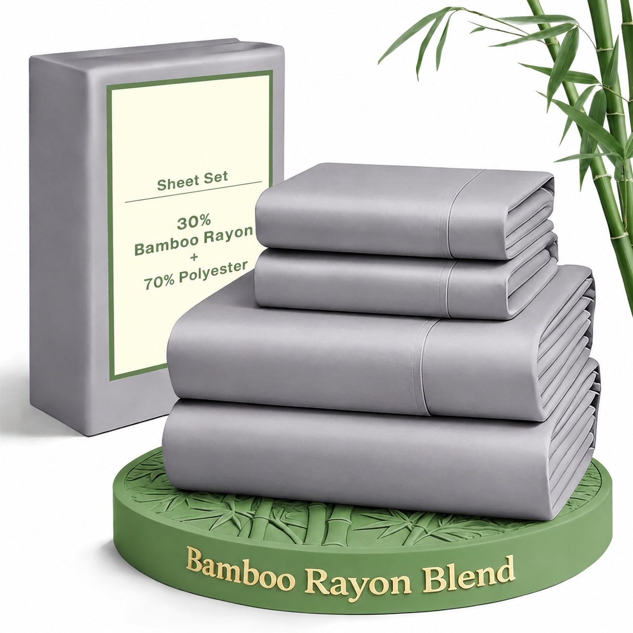 Yichuhaoxi  King Size Sheet Set 4 Piece Cooling Bedding Rayon from Bamboo Polyester Blend Soft Silky 15 Inch Deep Pockets with Elastic Straps for