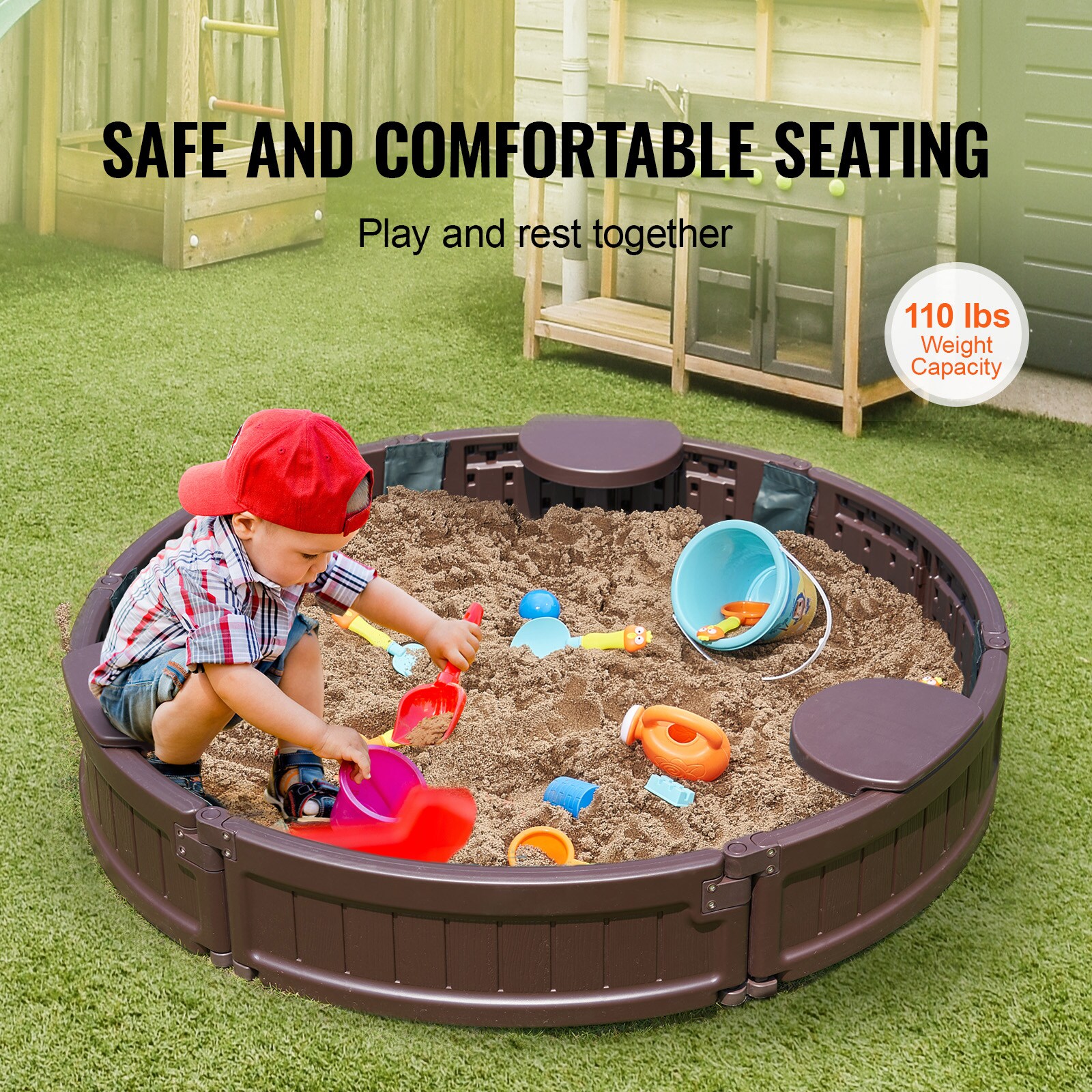 VEVOR 47.2-Inches x 47.2-Inches Brown Round Plastic Sandbox