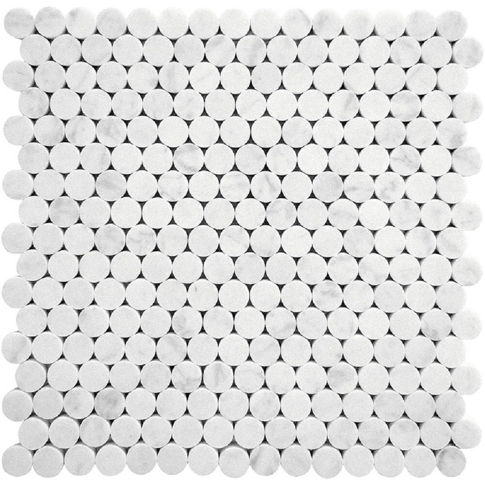 Apollo Tile APLDC88P01HA Athens White 11-in x 12-in Honed Natural stone Marble look Penny round Mosaic Floor and Wall Tile ( 4.83-sq ft Carton )