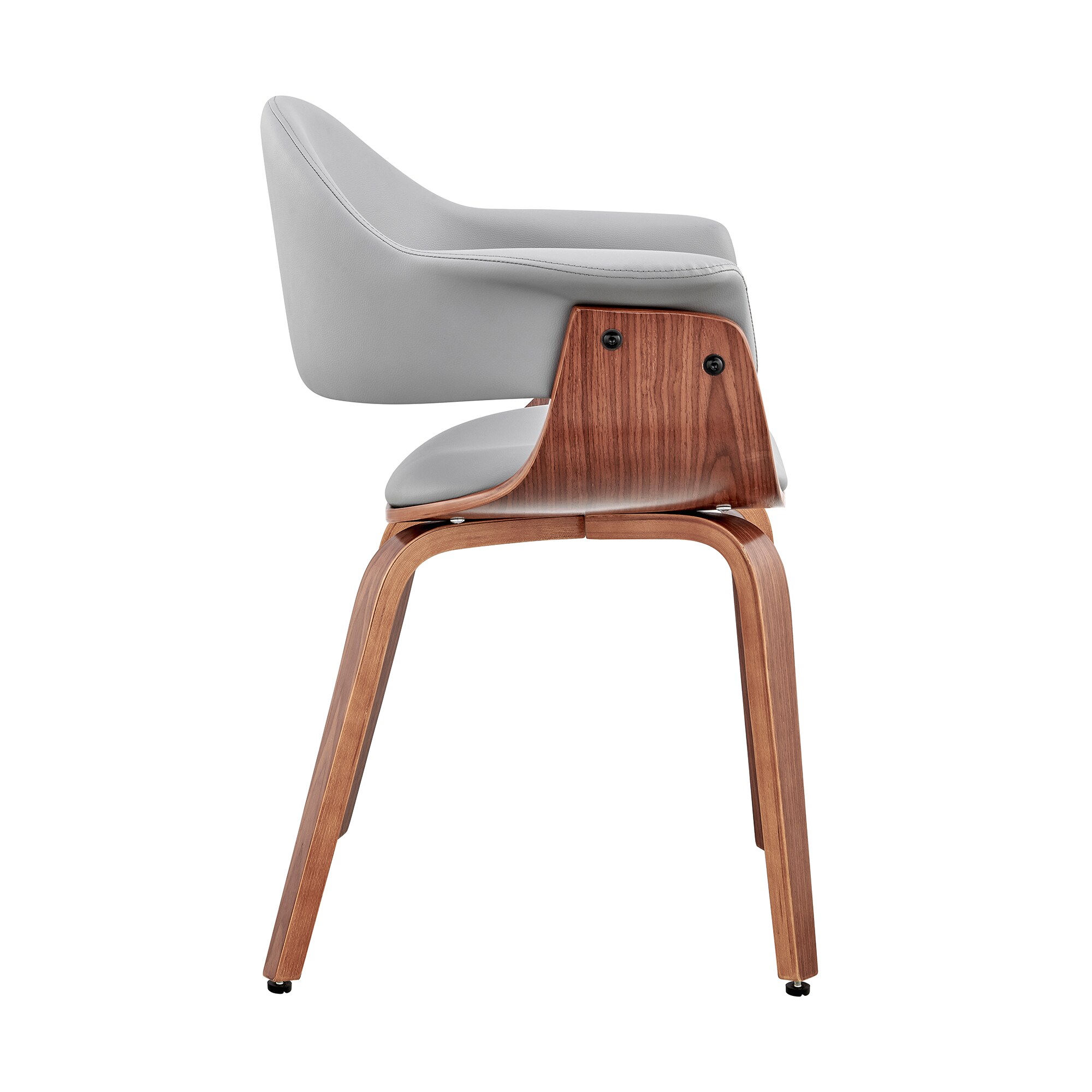 Contemporary Gray Faux Leather Armchair with Walnut Wood Frame