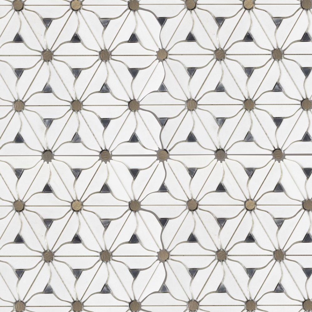 Boutique Stone LW22081145 Waterjet La Fleur White 11-in x 12-in Honed Natural stone Patterned Pinwheel Mosaic Wall Tile ( 0.9-sq ft Piece )