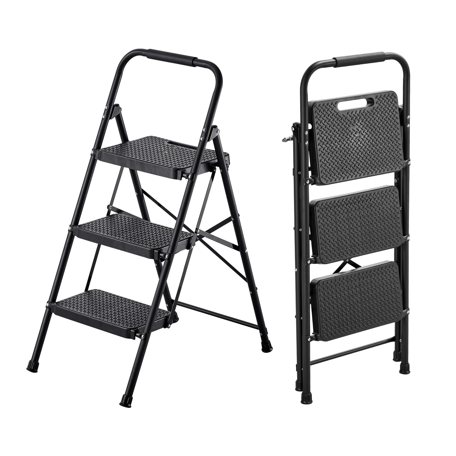 SPACELEAD 3-Step Folding Step Stool with Anti-Slip Pedals Comfort Handgrip and 600 lb Capacity Lightweight Portable Steel Construction #DOBASP-D01027R6H5X