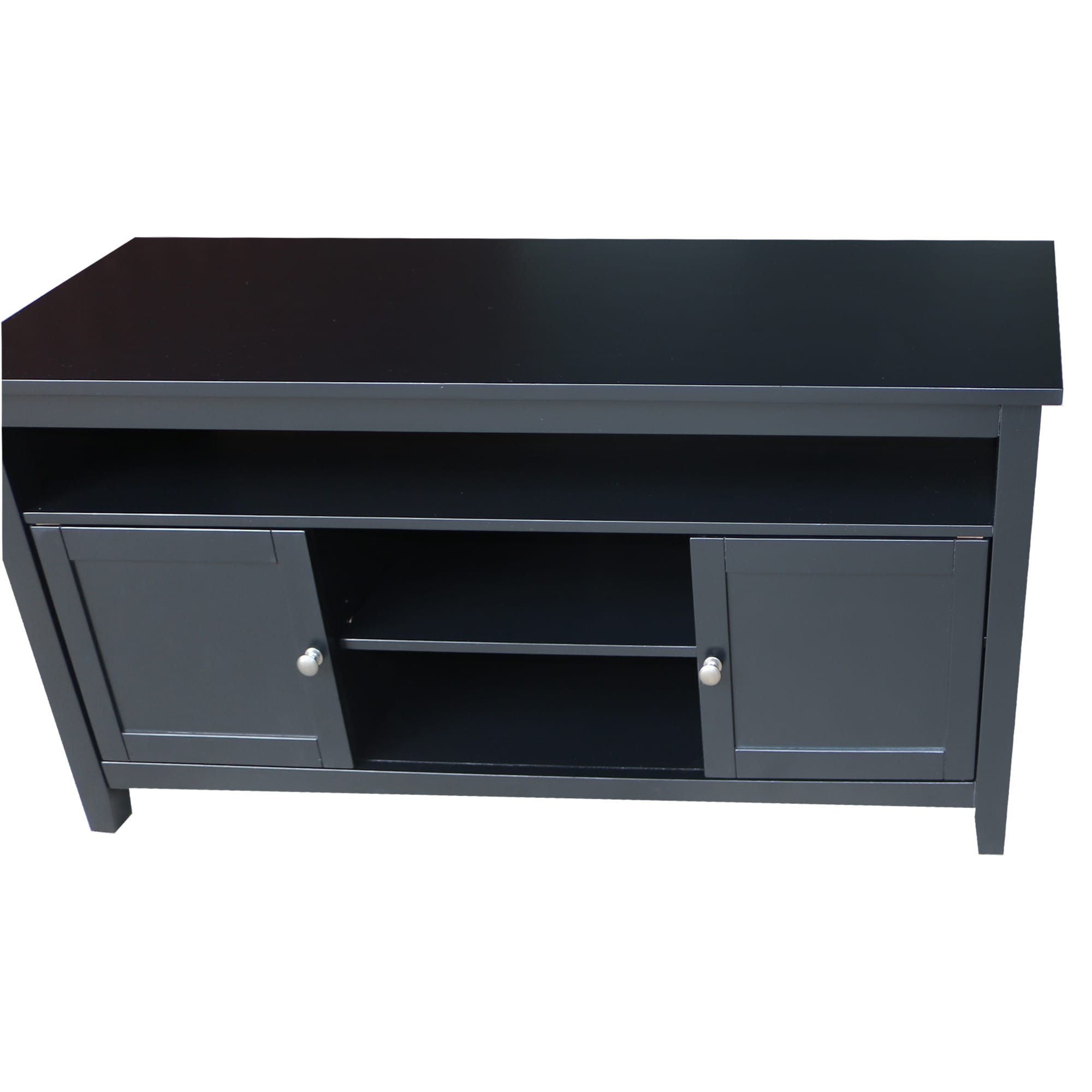 Black Solid Wood TV Stand with Cabinets and Shelves