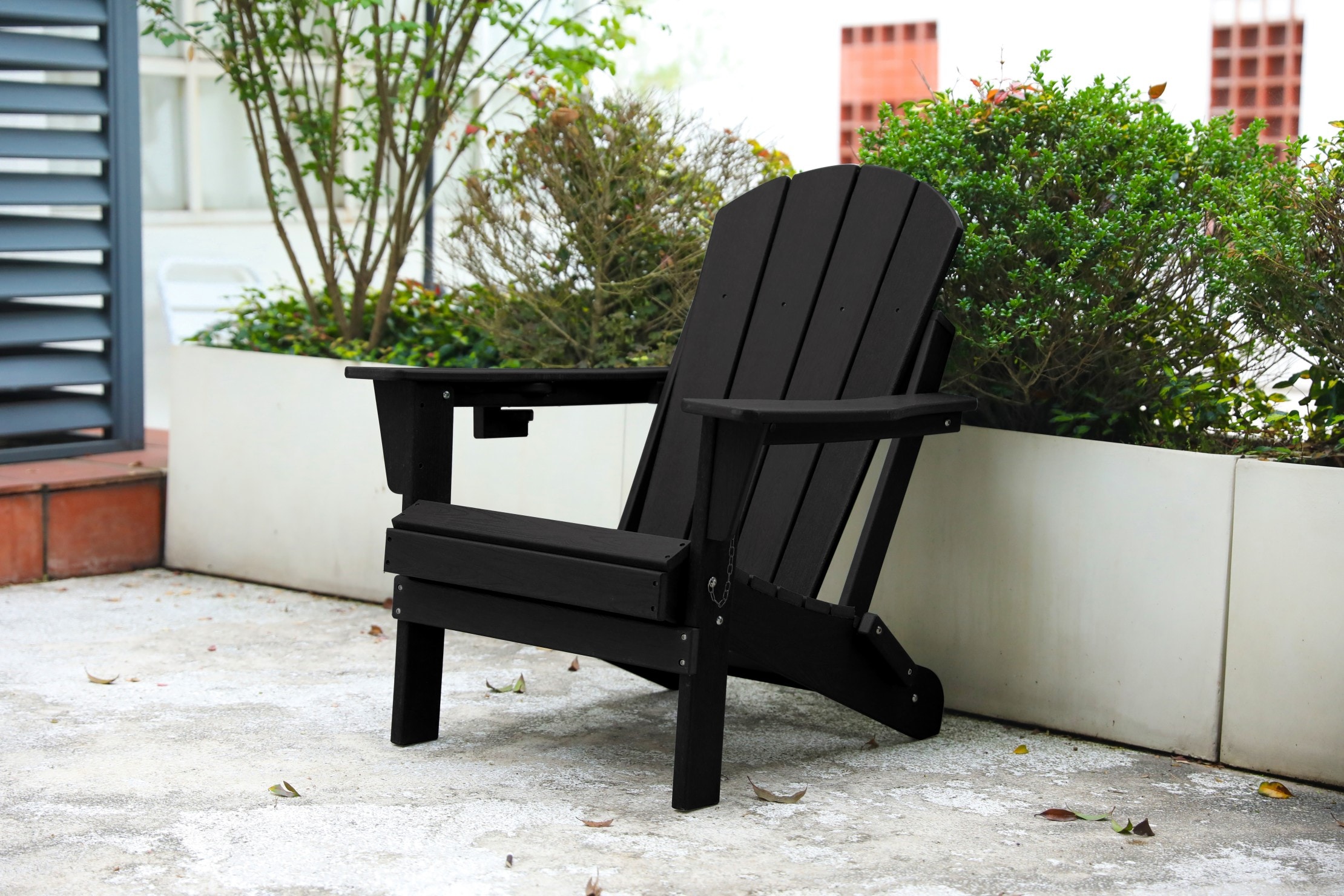 AAZJ JIF-W2103P254568 Patio Chairs Black HDPE Frame Stationary Adirondack Chair with Slat Seat