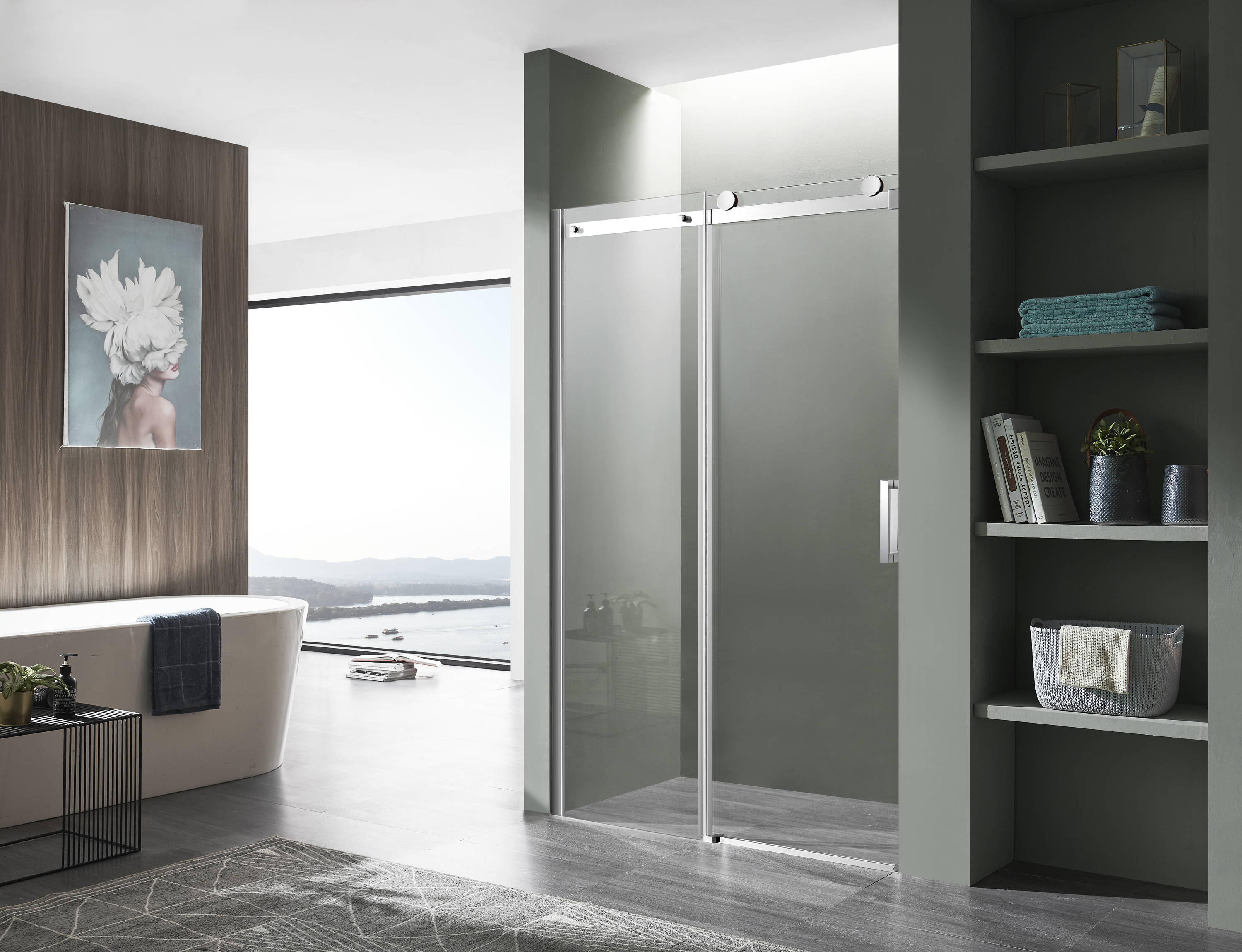 Kahn 48" x 76" Frameless Sliding Shower Door in Polished Chrome