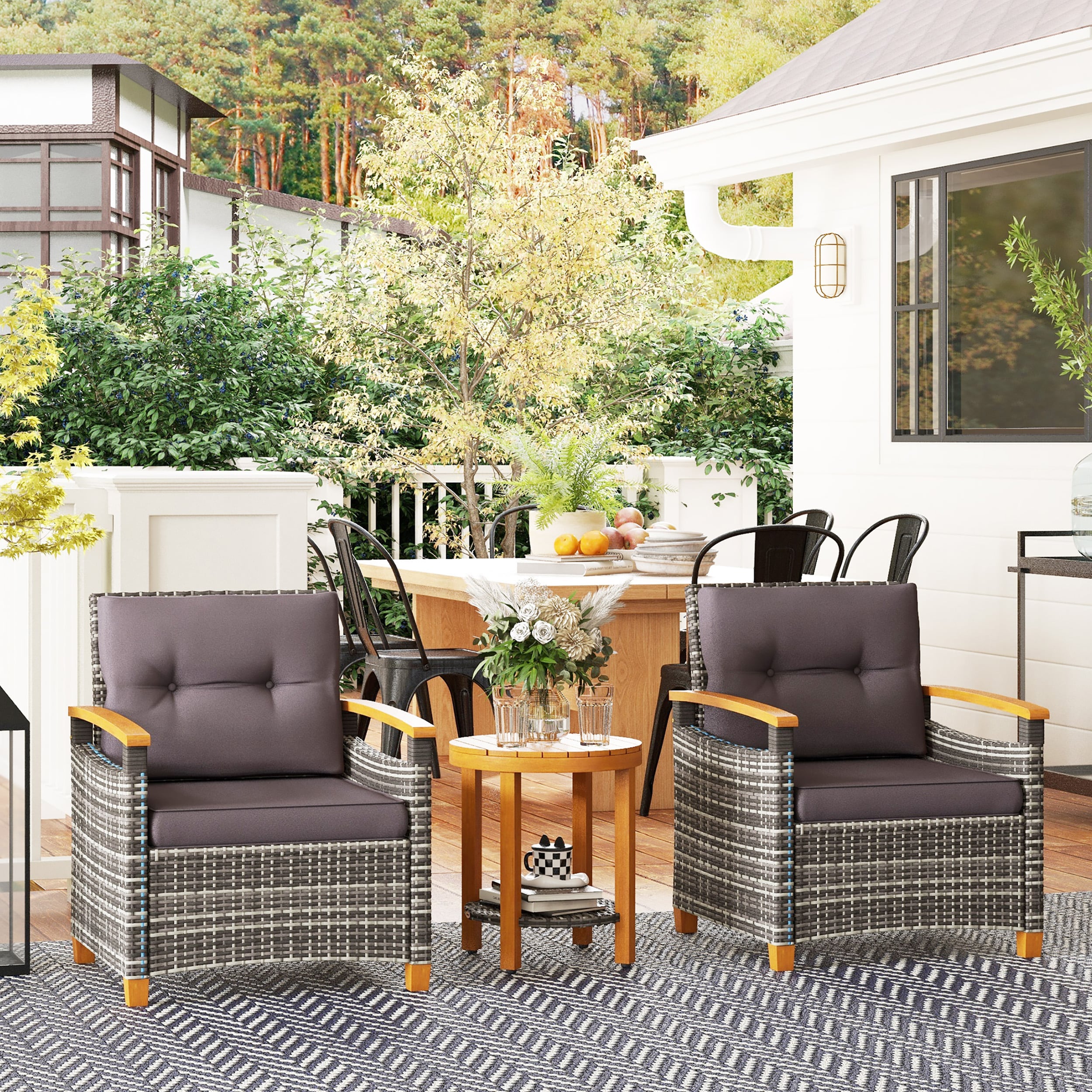 Moda Furnishings MDW2225P217672 Gigi 3 -Piece Wicker Patio Conversation Set with Dark Gray Cushions