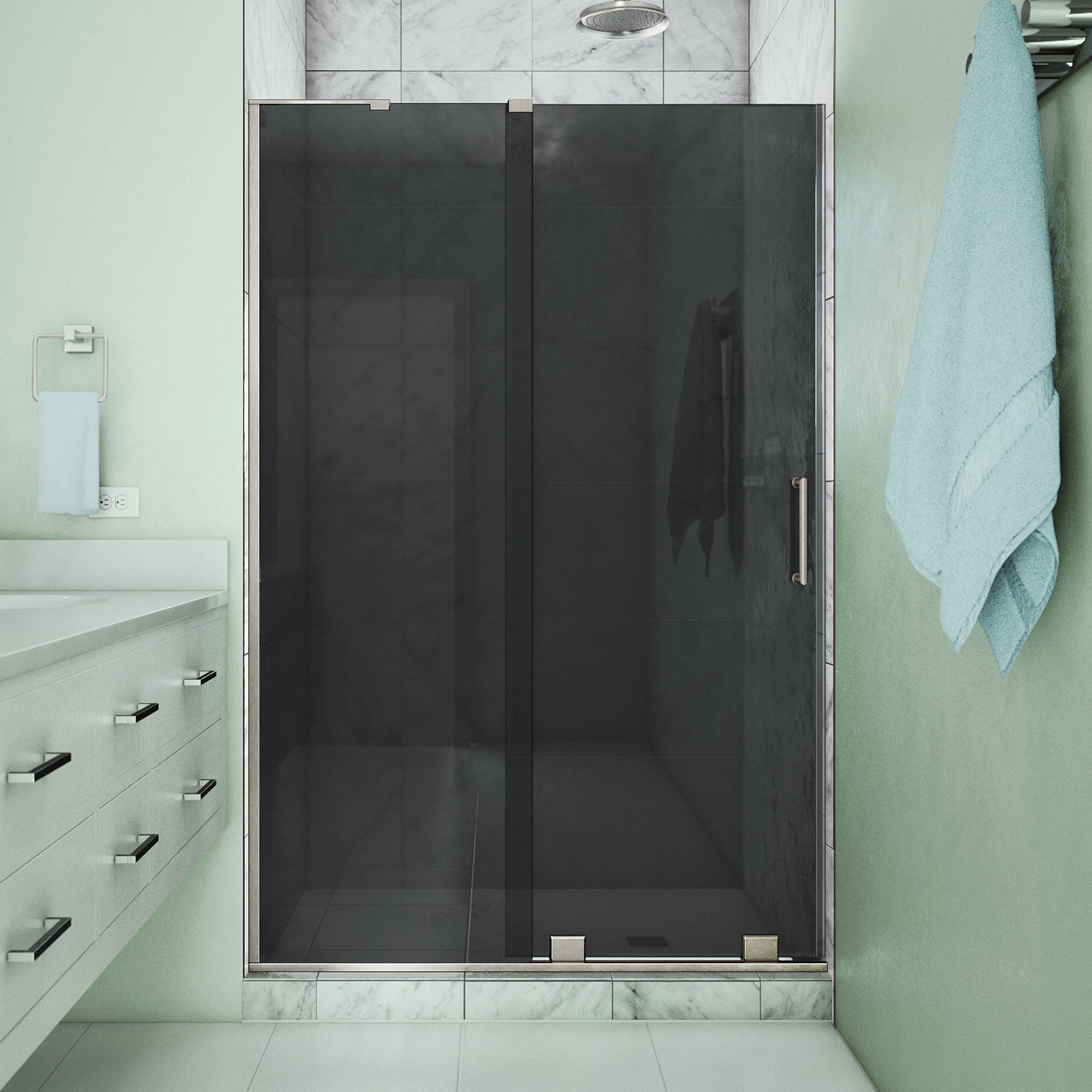 DreamLine SHDR1948723GR04 Mirage-X Brushed Nickel 44-in to 48-in W x 72-in H Frameless Sliding Shower door 3/8-in Thick Smoke gray Glass