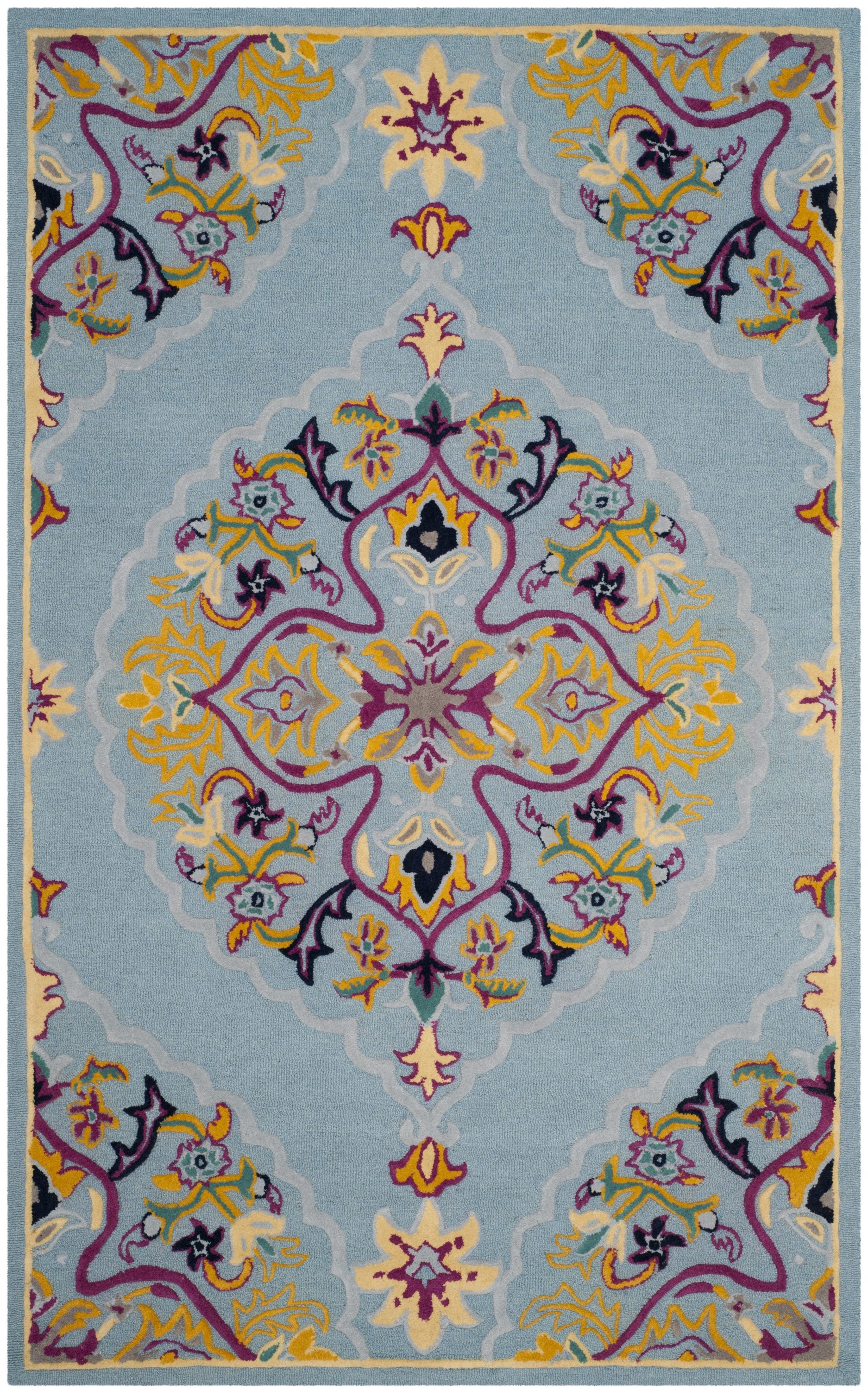 Safavieh Bellagio Nijar 8 x 10 Wool Light Blue Indoor Floral/Botanical  Global Area Rug in the Rugs department at