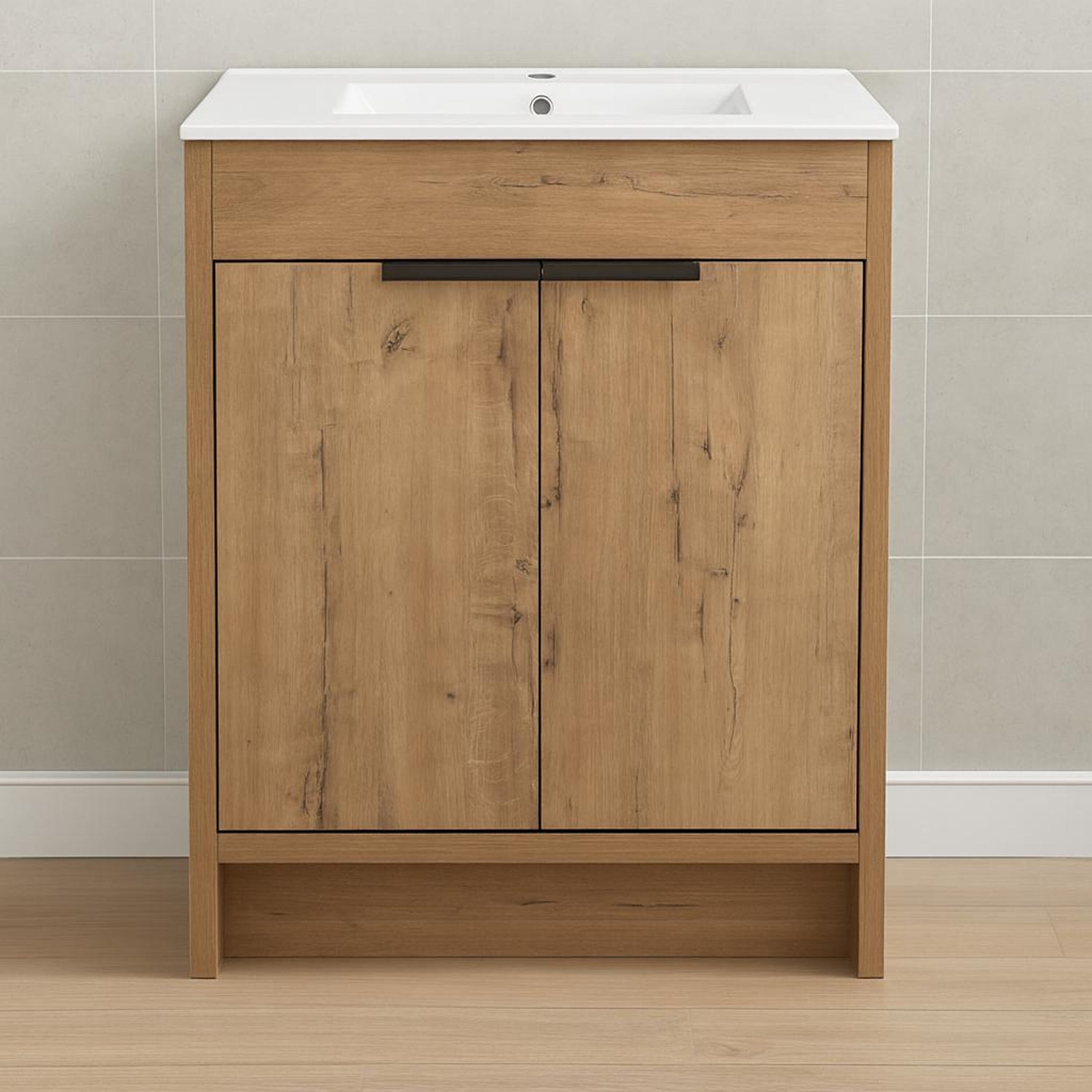 Bayfeve (Assembly Required) 30 Inch Freestanding Bathroom Vanity with Ceramic Sink and Soft-Close Doors