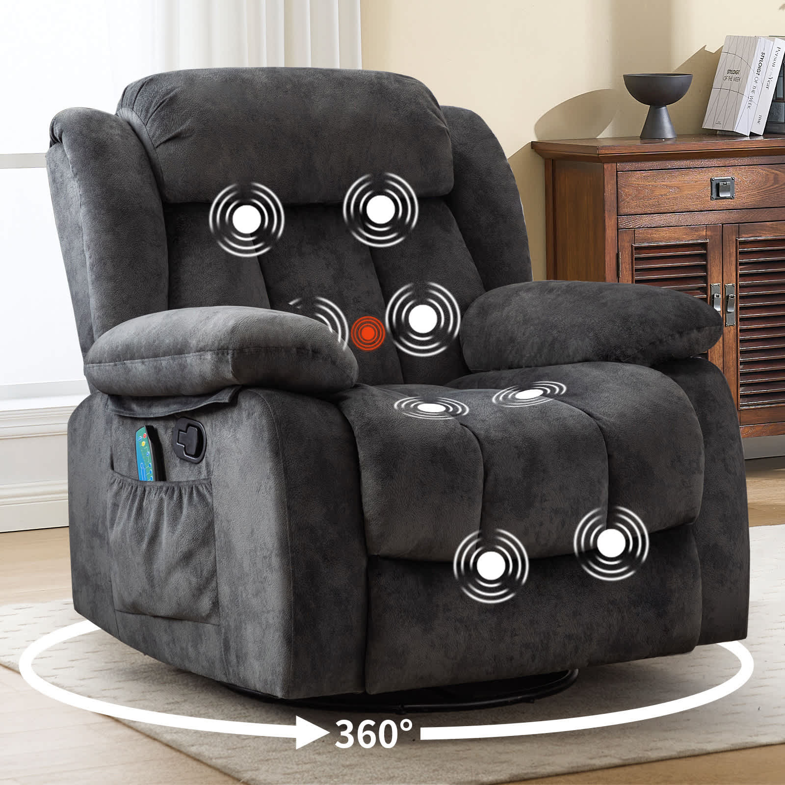 Canmov - Massage Swivel Rocker Recliner with Heat and Vibration 360 Degree Swivel Manual Rocking...