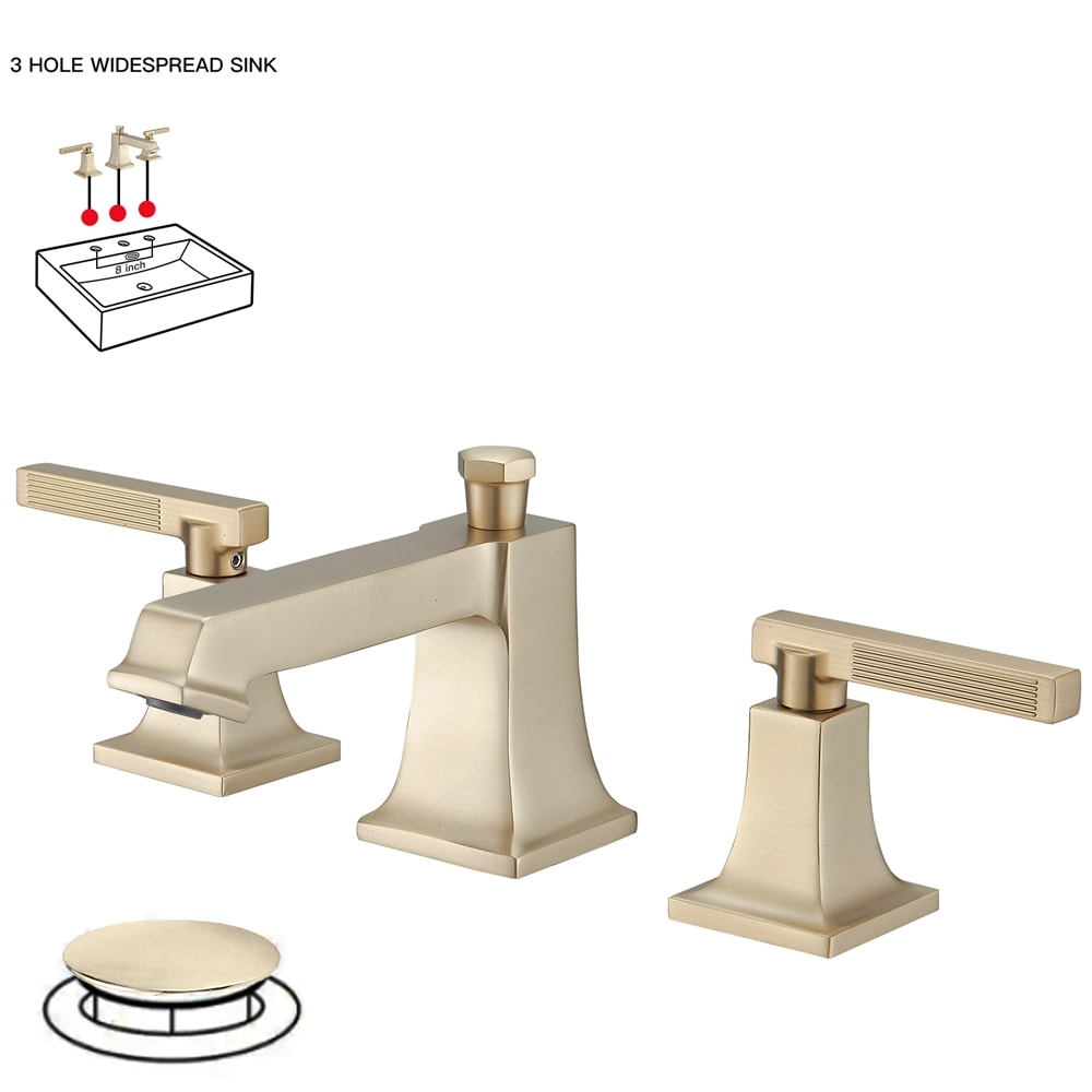 BWE A-916457-BG Brushed Gold Widespread 2-handle WaterSense Low-arc Commercial/Residential Handle Bathroom Sink Faucet with Drain