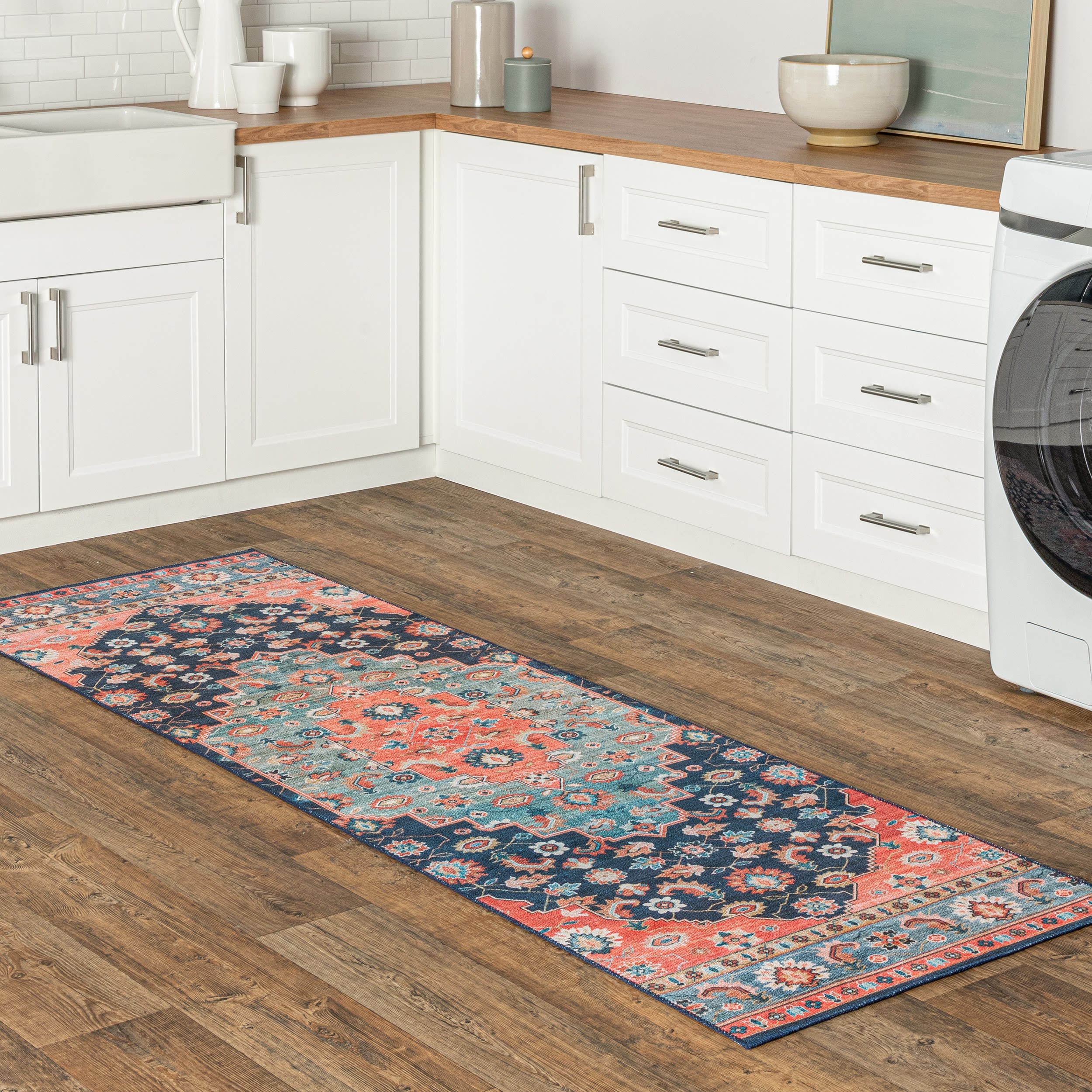 nuLOOM BIRV38A-2608 Revel 2 x 8 (ft) Loomed Polyester Blue Rectangular Indoor Medallion Persian Machine washable Runner rug