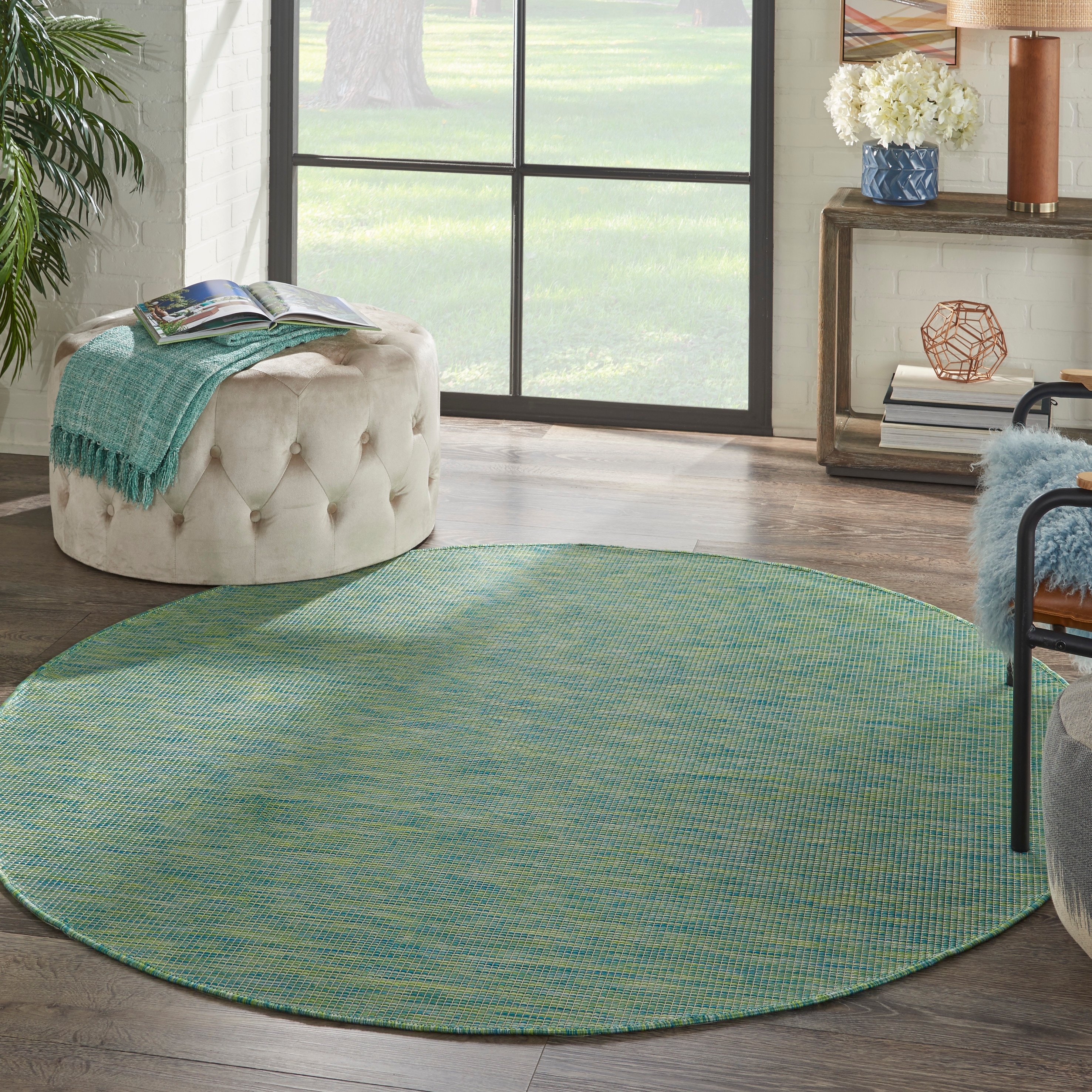 Nourison 99446790569 Positano 6 x 6 (ft) Loomed Polypropylene Blue/Green Round Indoor/Outdoor Solid Area rug