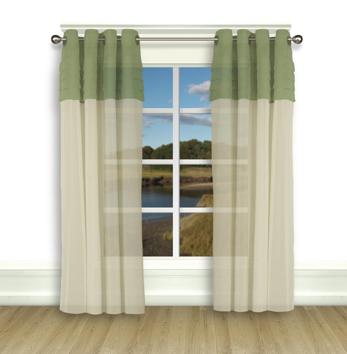 Ricardo Trading 02800-79-072-73 72-in Olive/linen Semi-sheer Grommet Single curtain panel