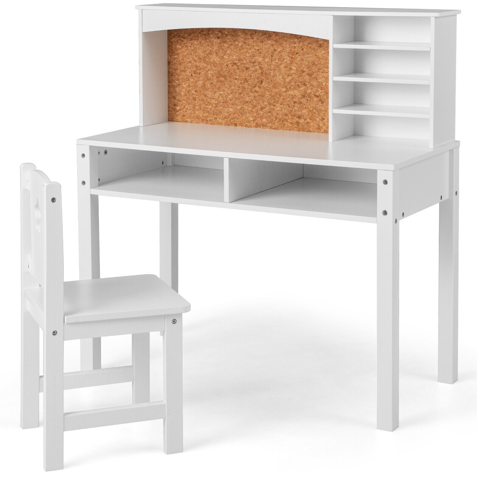 Slickblue D-CO-HW32101YH MDF and Pine Pink/White Rectangular Kids Play Table with 4-Tier Shelves for Kids Homework Area or Play Space (1 Chair)