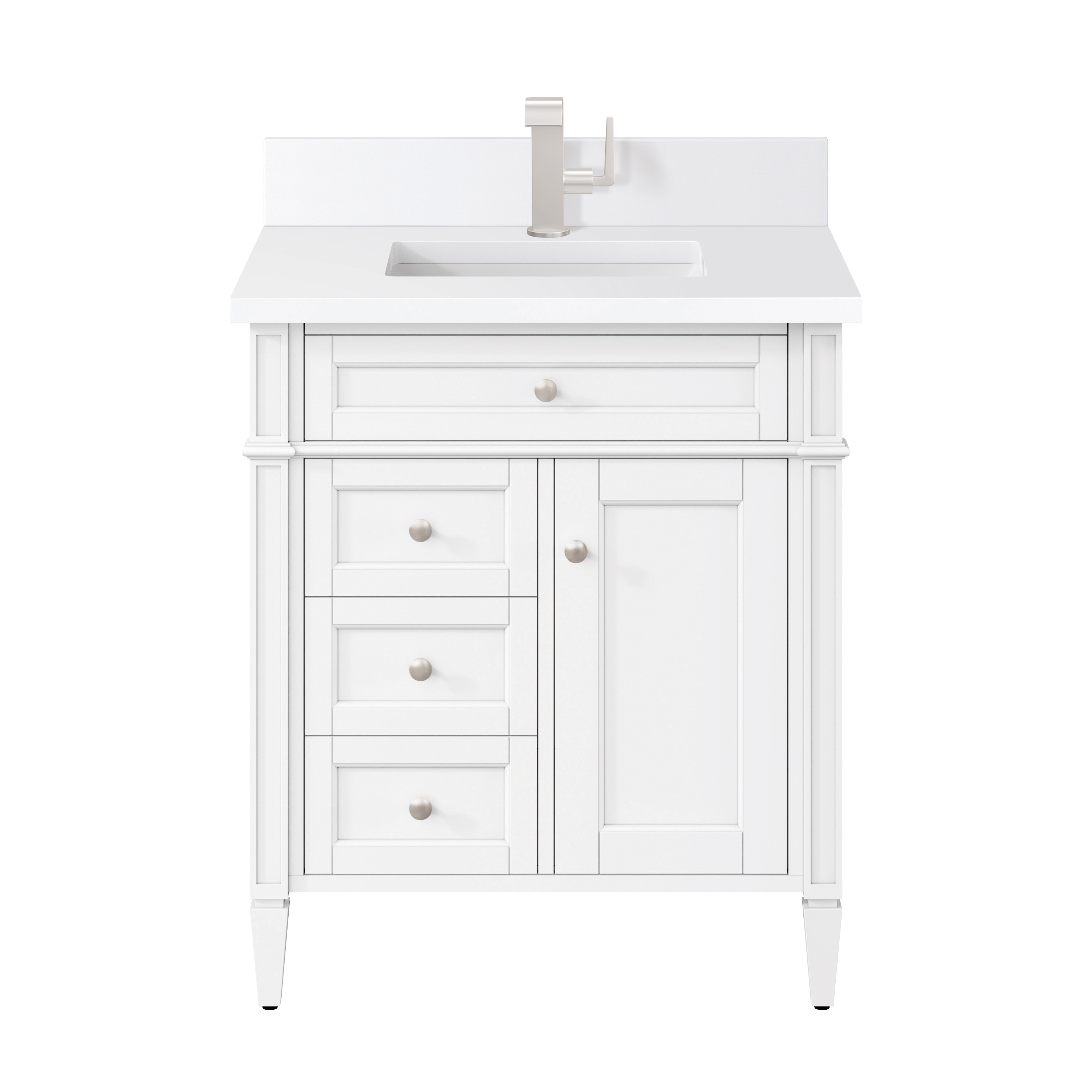James Martin Vanities 655-V30-BW-1WZ Brittany 30-in Bright White Undermount Single Sink Bathroom Vanity with White Zeus Quartz Top