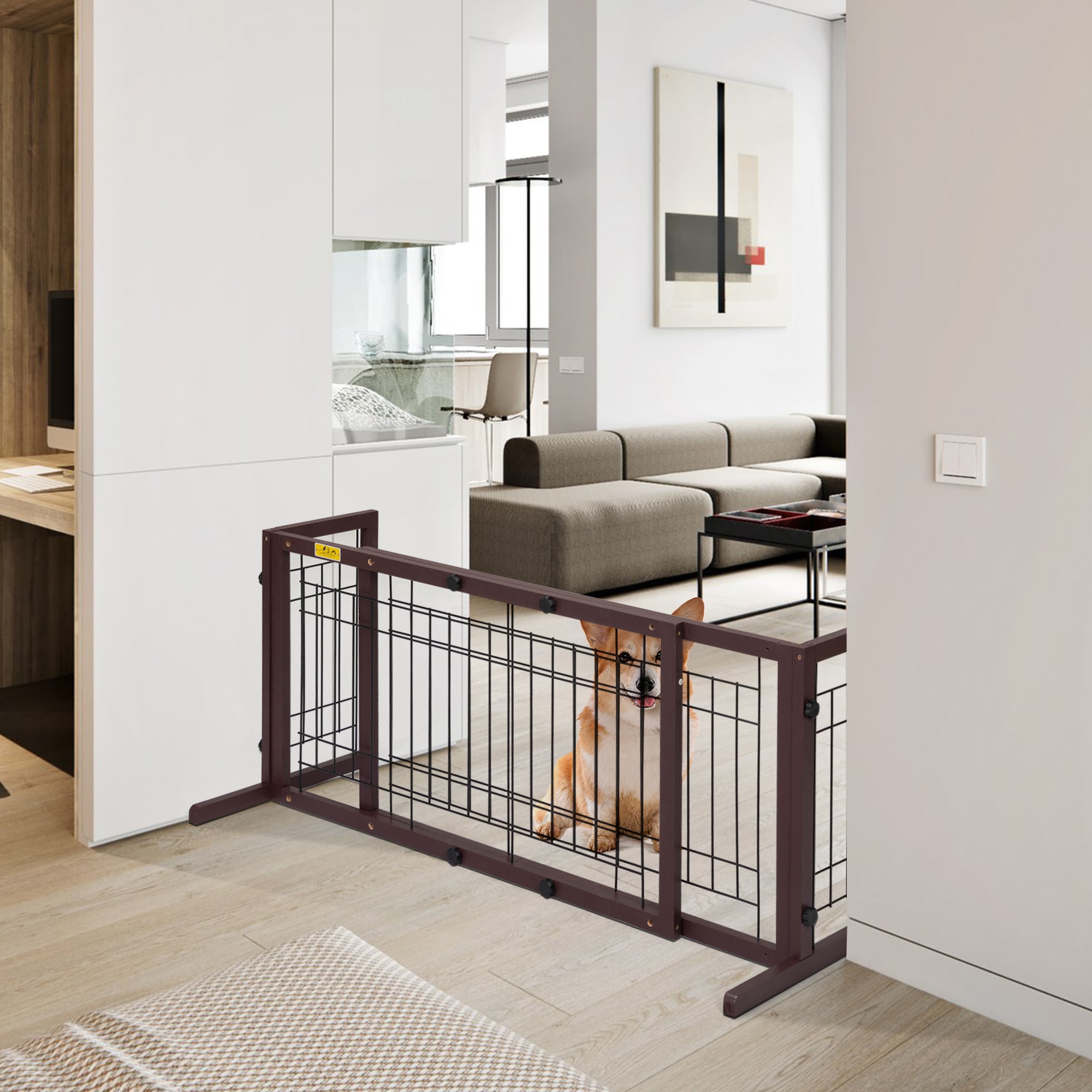 Coziwow CW12H0239-L02 21-Inches H Freestanding Expandable Brown Wood Pet Gate