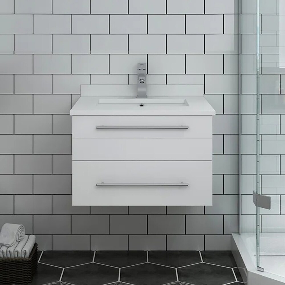 Sleek 24" White Quartz Top Modern Wall-Mounted Vanity with Ceramic Sink