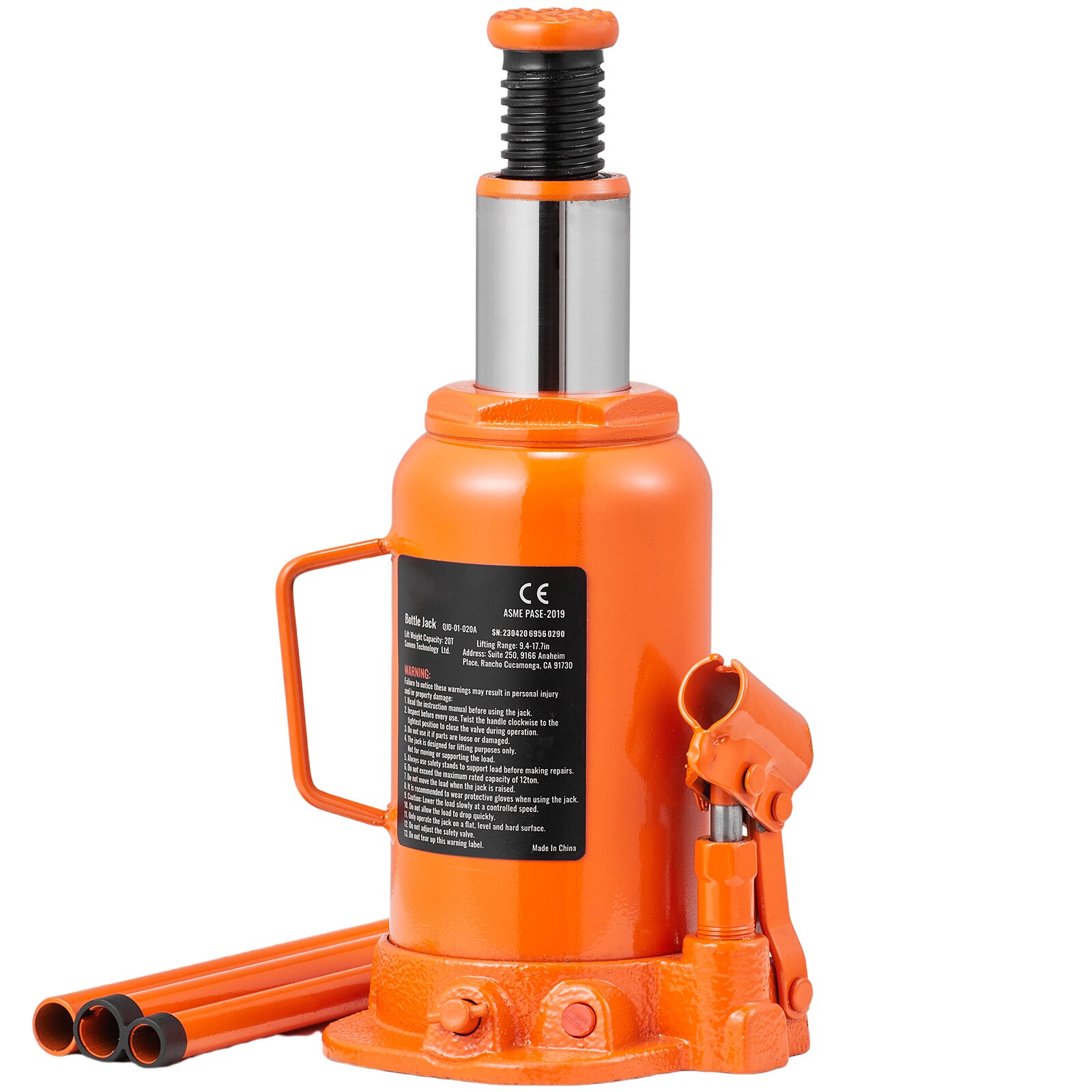SVOPES SVOPESPSQ20T900859V0 Orange 20-Ton Steel Air/Hydraulic Bottle jack