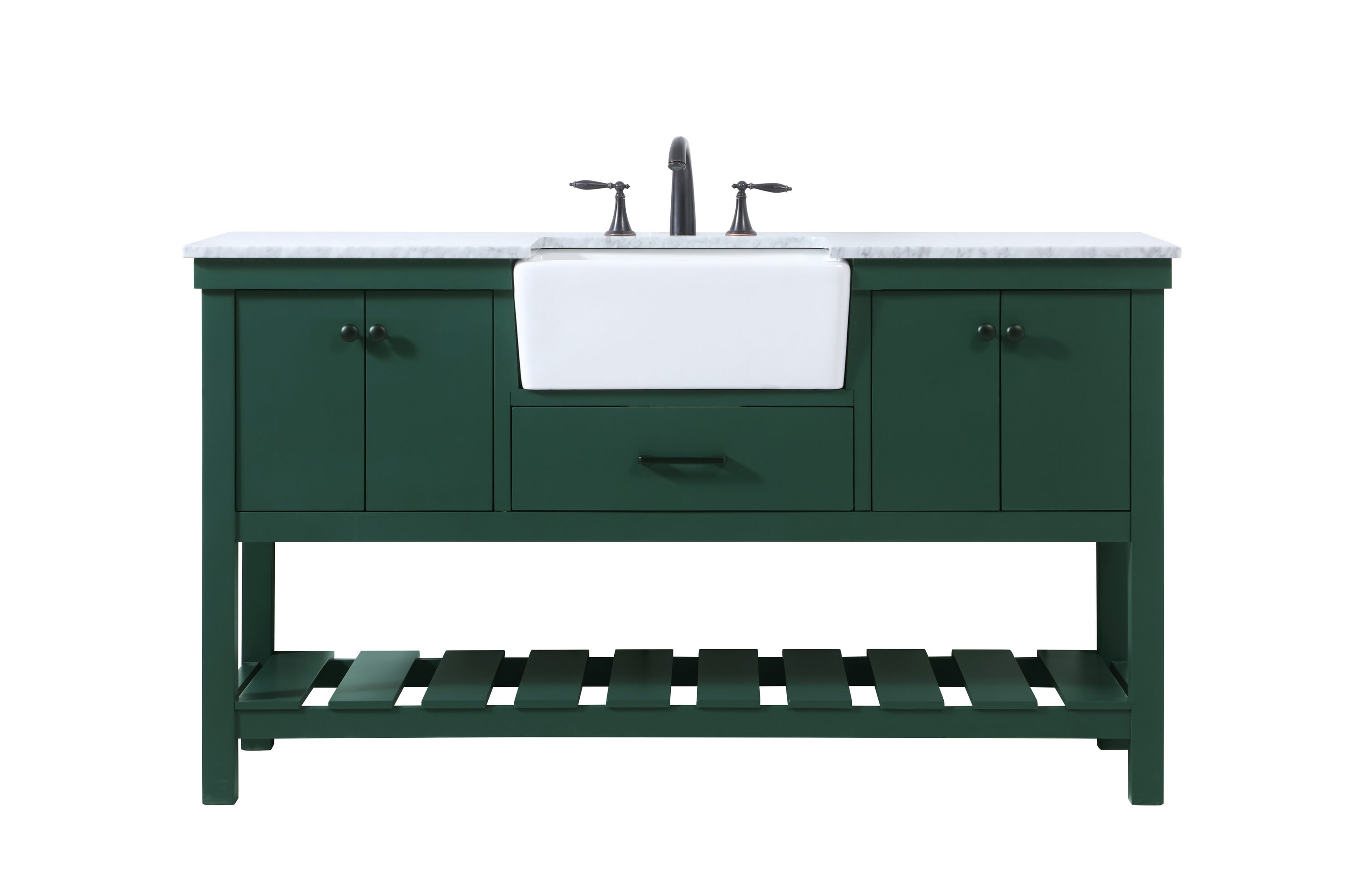 Elegant Decor HF180480GN Home Furnishing 60-in Green Undermount Single sink Bathroom Vanity with Carrara White Marble Top