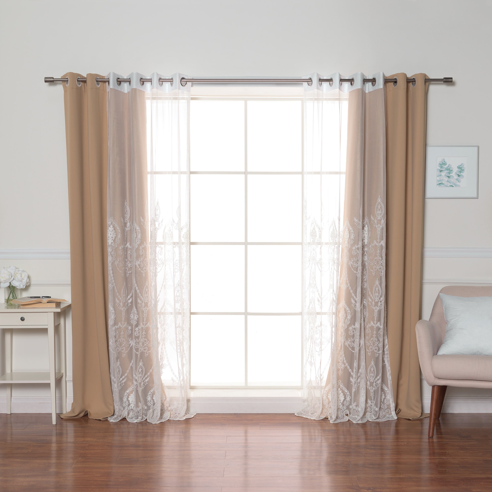 Best Home Fashion MM-TRELLIS-96-WHEAT 96-Inches Wheat Blackout Grommet Curtain panel 4-pack