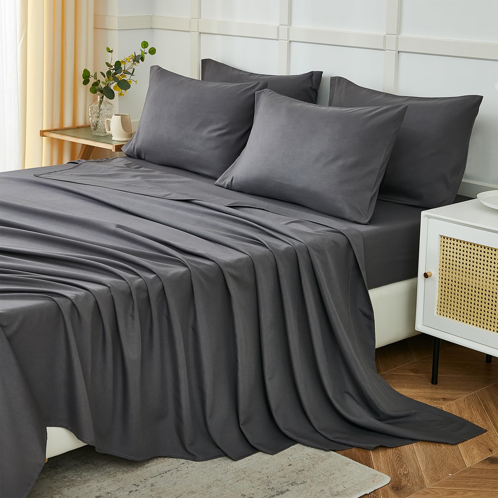 CovertSafe King Size 6 Piece Bed Sheets Set 1800 Series Deep Pockets Wrinkle Fade Resistant Hotel Quality
