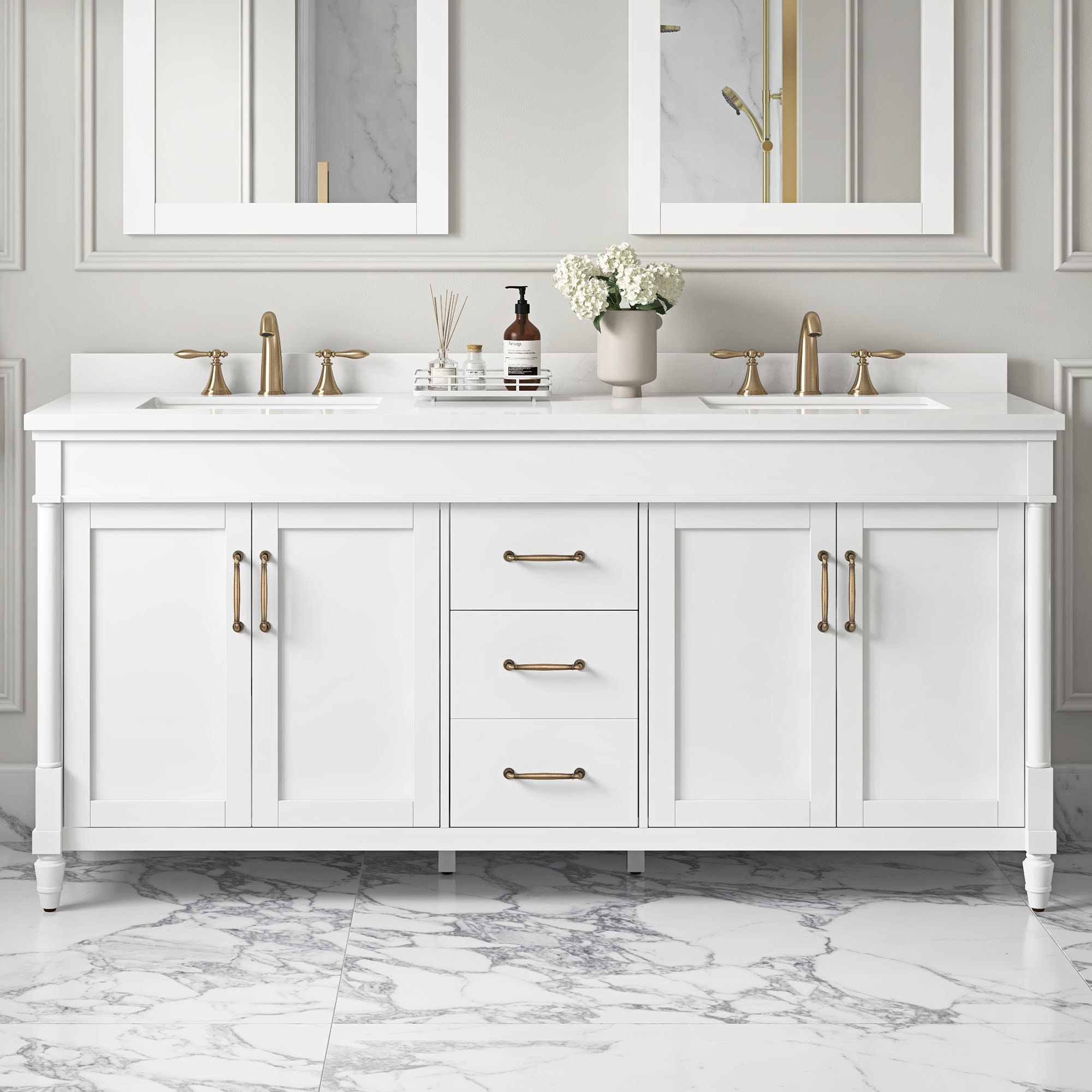 OVE Decors 15VVA-HIGH72-007 Salisbury 72-in Pure White Undermount Double Sink Bathroom Vanity with White Engineered Marble Top