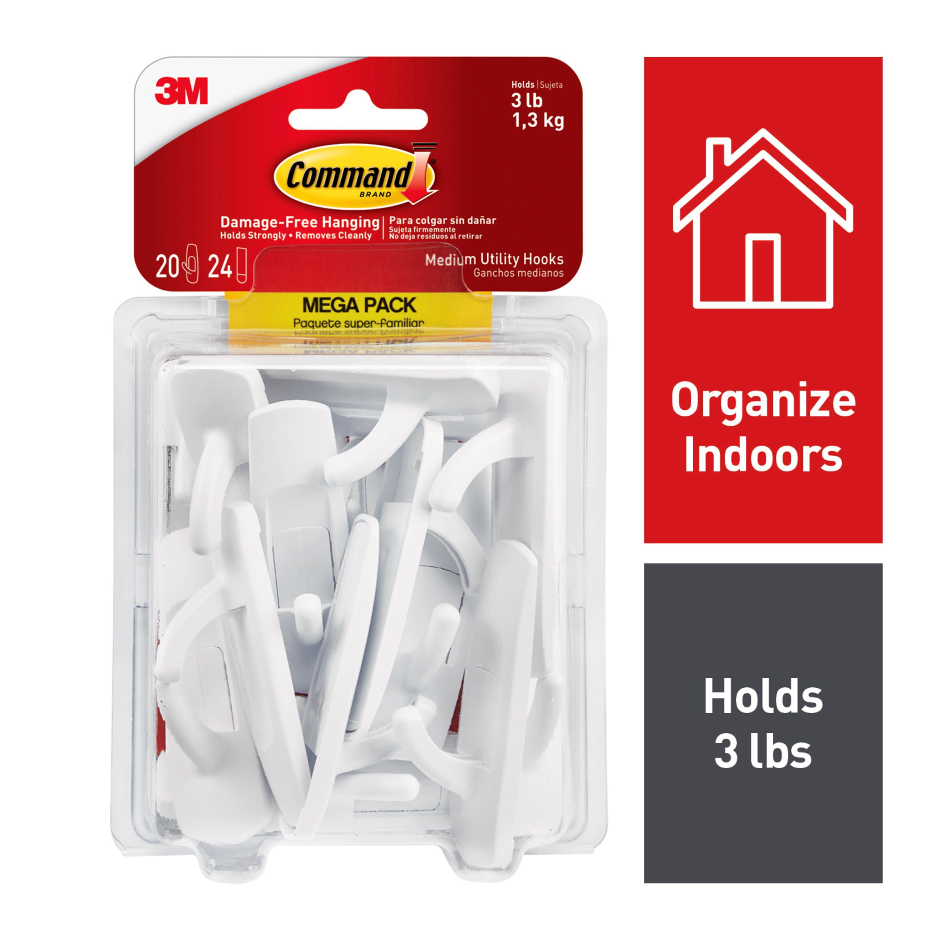 Command Medium 20-Pack White Adhesive Storage/Utility Hook (3-lb Capacity)  in the Utility Hooks & Racks department at