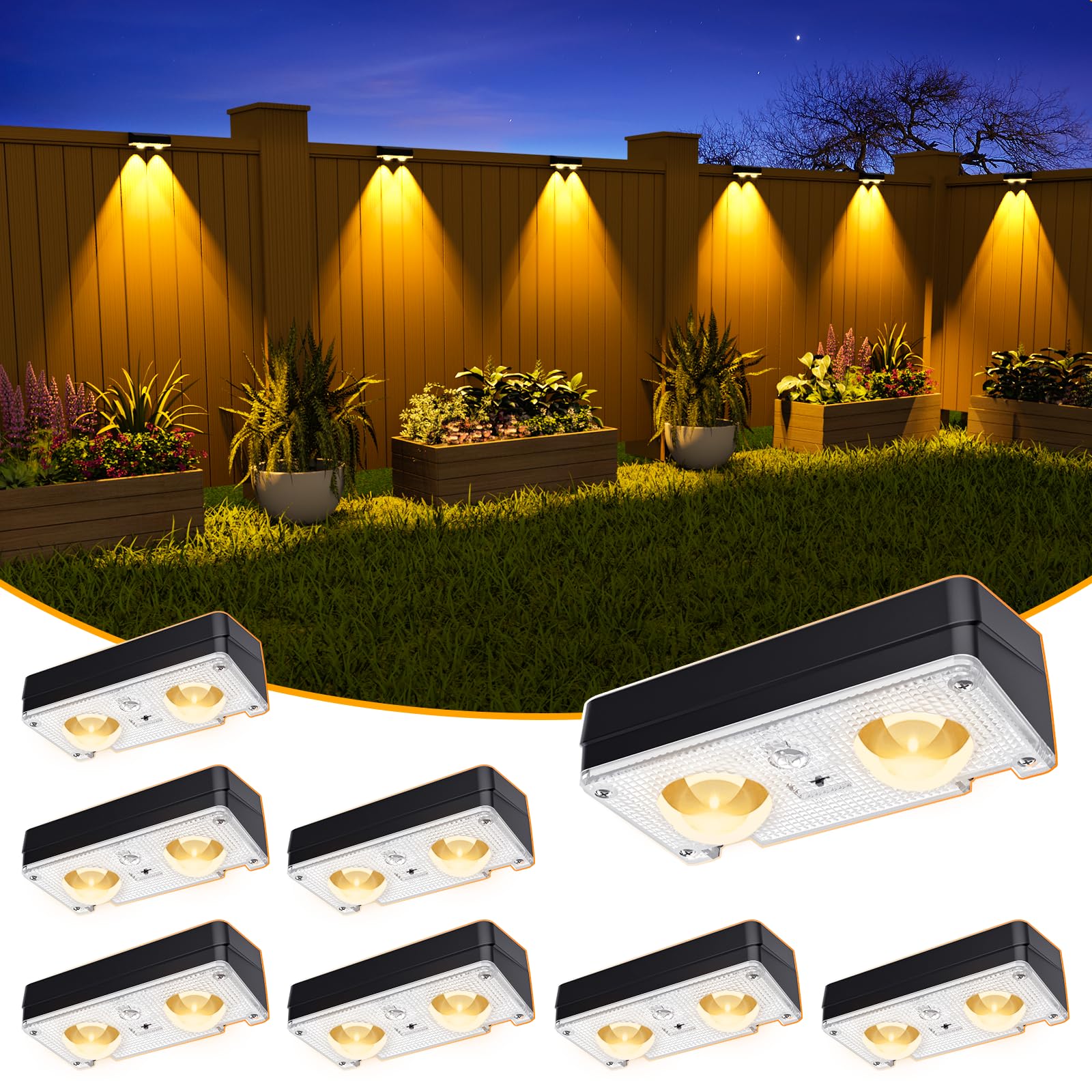 AOIZGMY  Solar Fence Lights Outdoor Waterproof 80 Lumens Warm White and RGB 8 Colors Solar Lights for Deck Patio Backyard Fence Railing 8 Pack