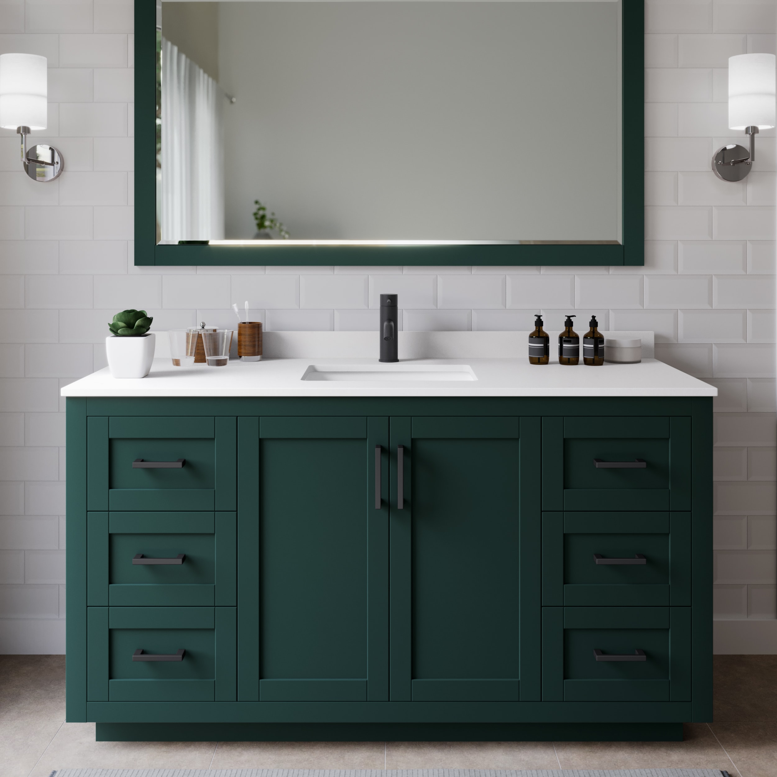 Wyndham Collection WCF292960SGKWCUNSMXX Miranda 60-in Green with Matte Black Trim Undermount Single sink Bathroom Vanity with White Cultured Marble Cultured marble Top