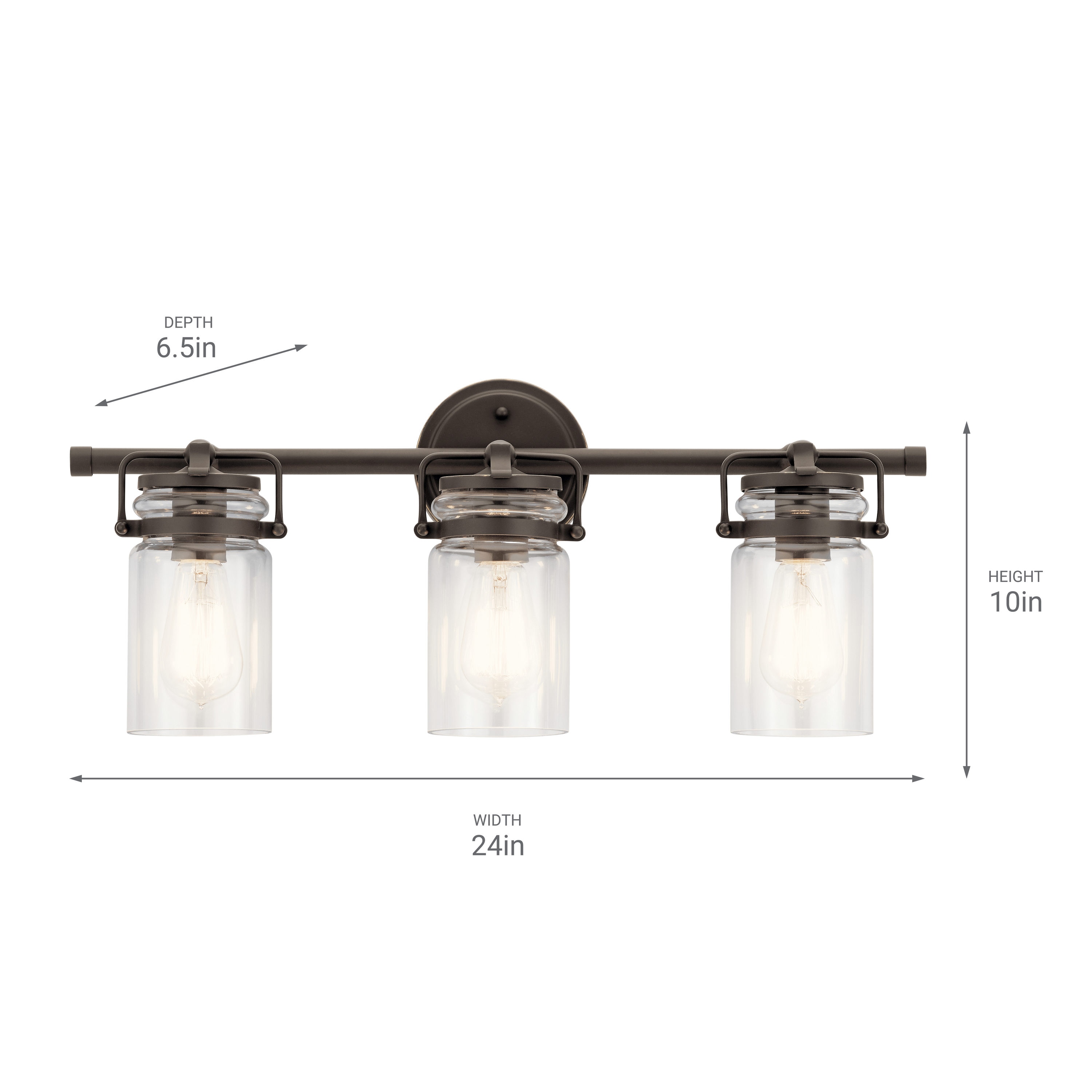 Kichler Brinley 24-in 3-Light Bronze Farmhouse Vanity Light 45689OZ at ...