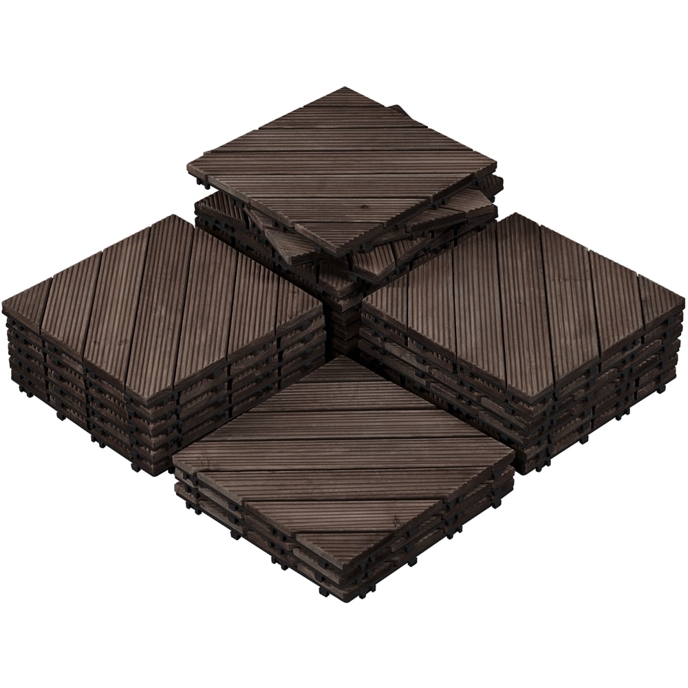 Yaheetech Black 27pcs Wood Interlocking Wood Tiles for Patio Garden