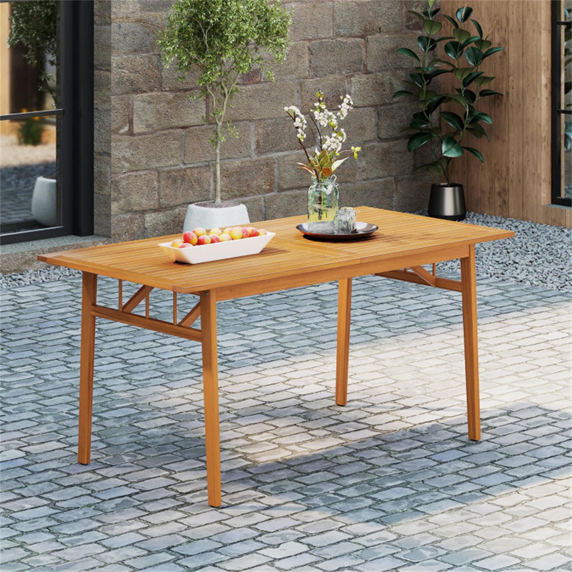 BABOOM BOM-HW74385-CO Outdoor Dining Table Rectangle Dining Table 32-in W x 63-in L with Umbrella Hole