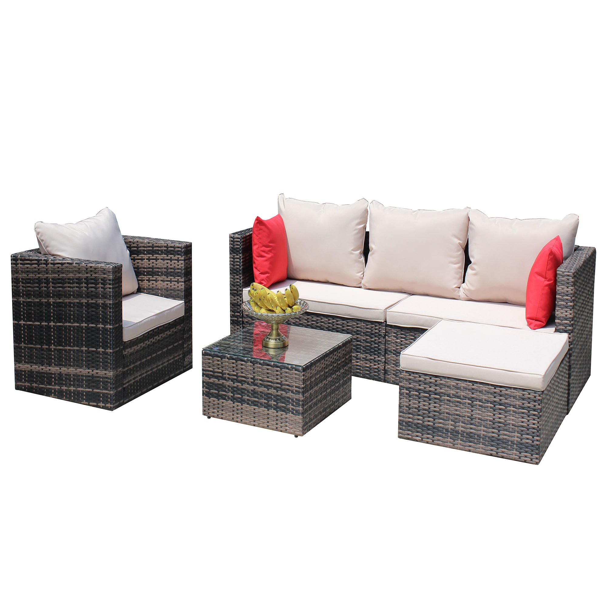 Clihome CL-BHF399BW 4 -Piece Wicker Patio Sofa Conversation Set with Off-white Polyester Cushions