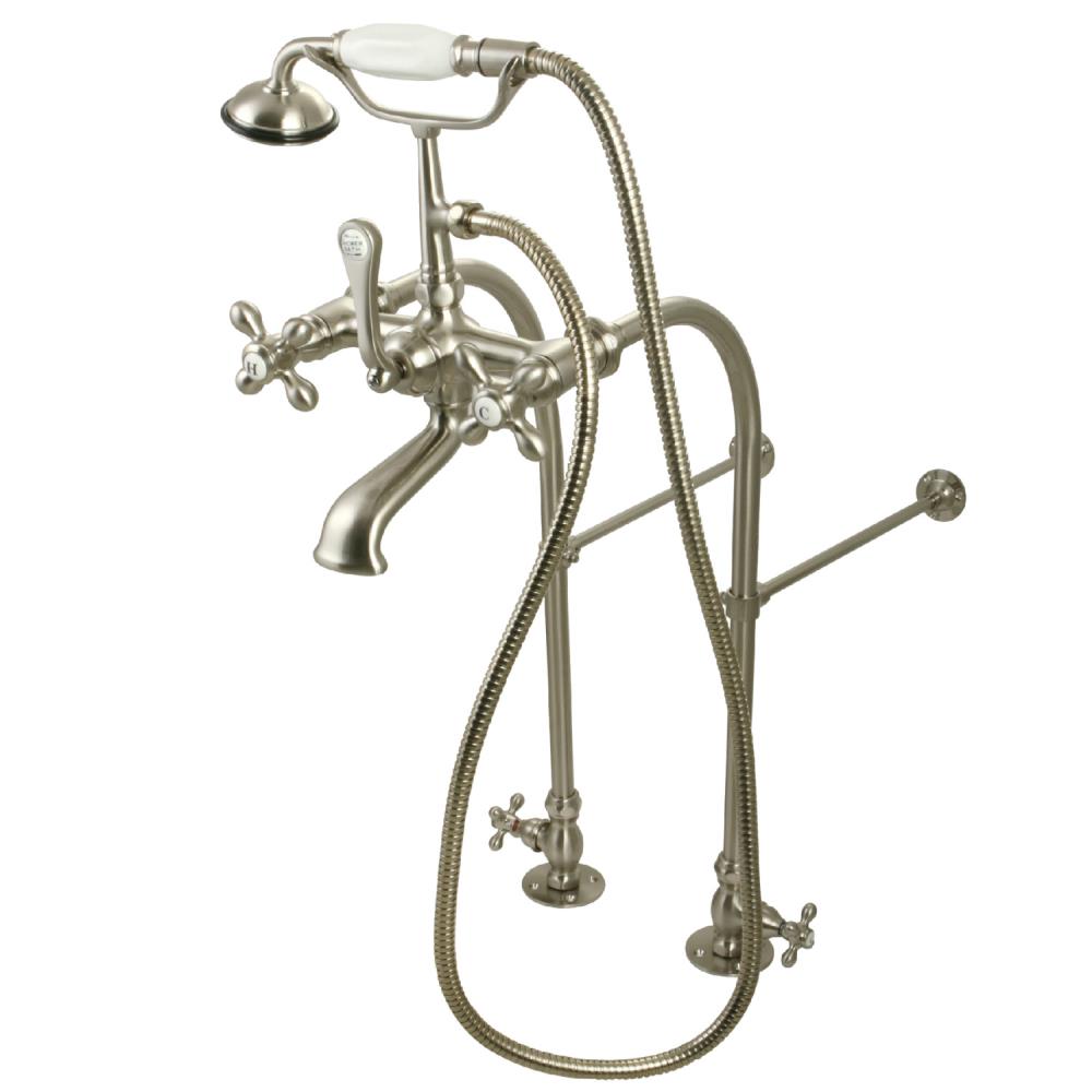 Kingston Brass Vintage Brushed Nickel 3 Handle Freestanding Low Arc Bathtub Faucet With Hand