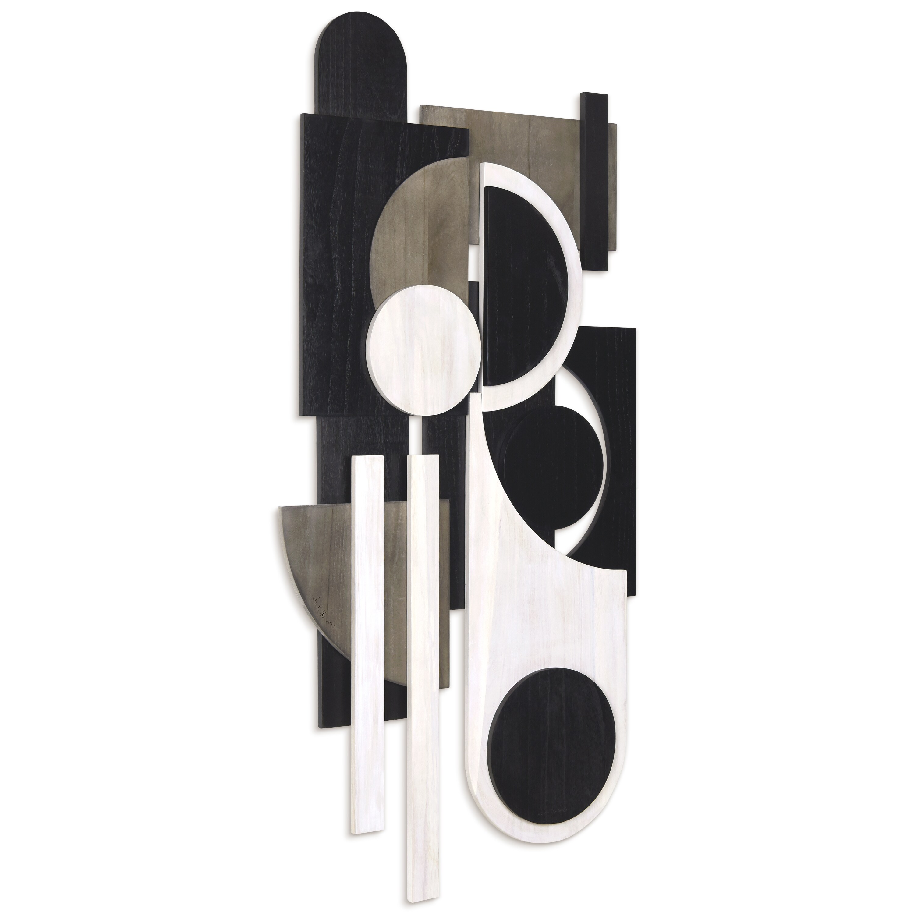 Luminous Whisper 48" x 24" Black and White Paulownia Wood Abstract Wall Art