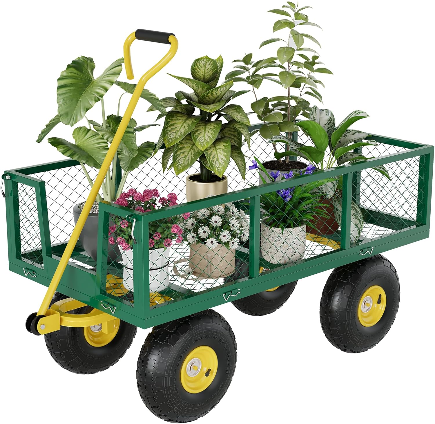 Qeetex LHF-STC-PF522 1200 Lbs Capacity Steel Garden Cart Heavy Duty Convertible Garden Wagon with 10 Inch Pneumatic Tires Multi-Functional Yard Utility Cart for Gardening Farm Lawn and Outdoor Use
