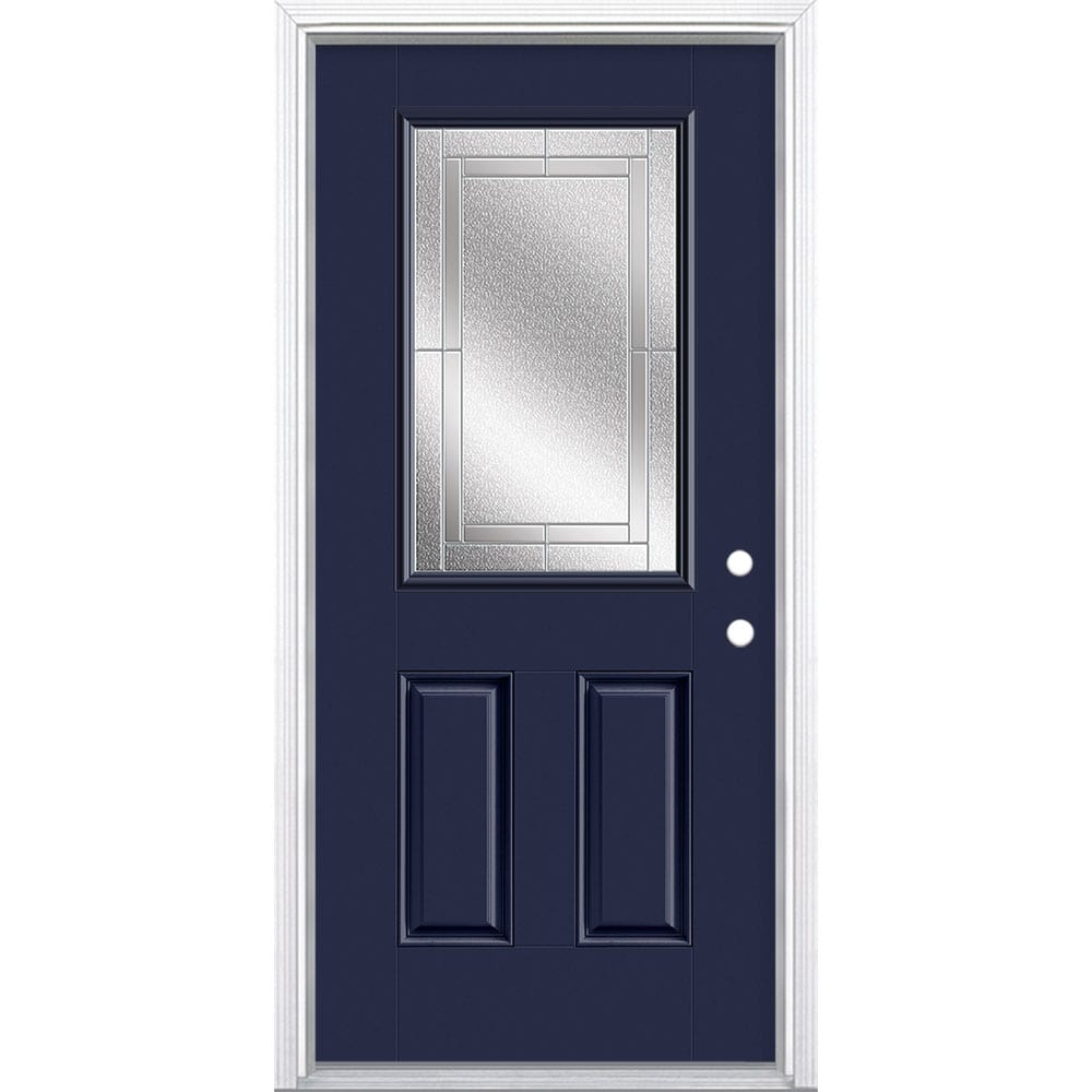 Masonite 3419961 Focus 36-in x 80-in x 4-9/16-in Fiberglass Half lite Left-hand inswing Arctic White Painted Prehung Front Door with Brickmould Insulating core