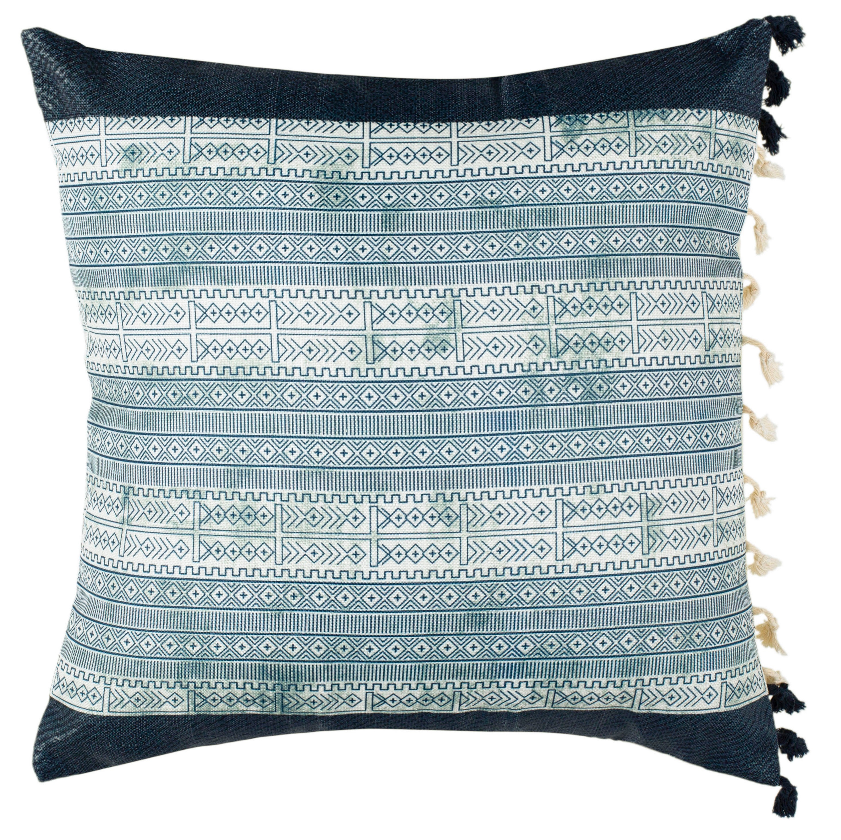 Deep Blue and Gray Geometric Tassel Throw Pillow 16"