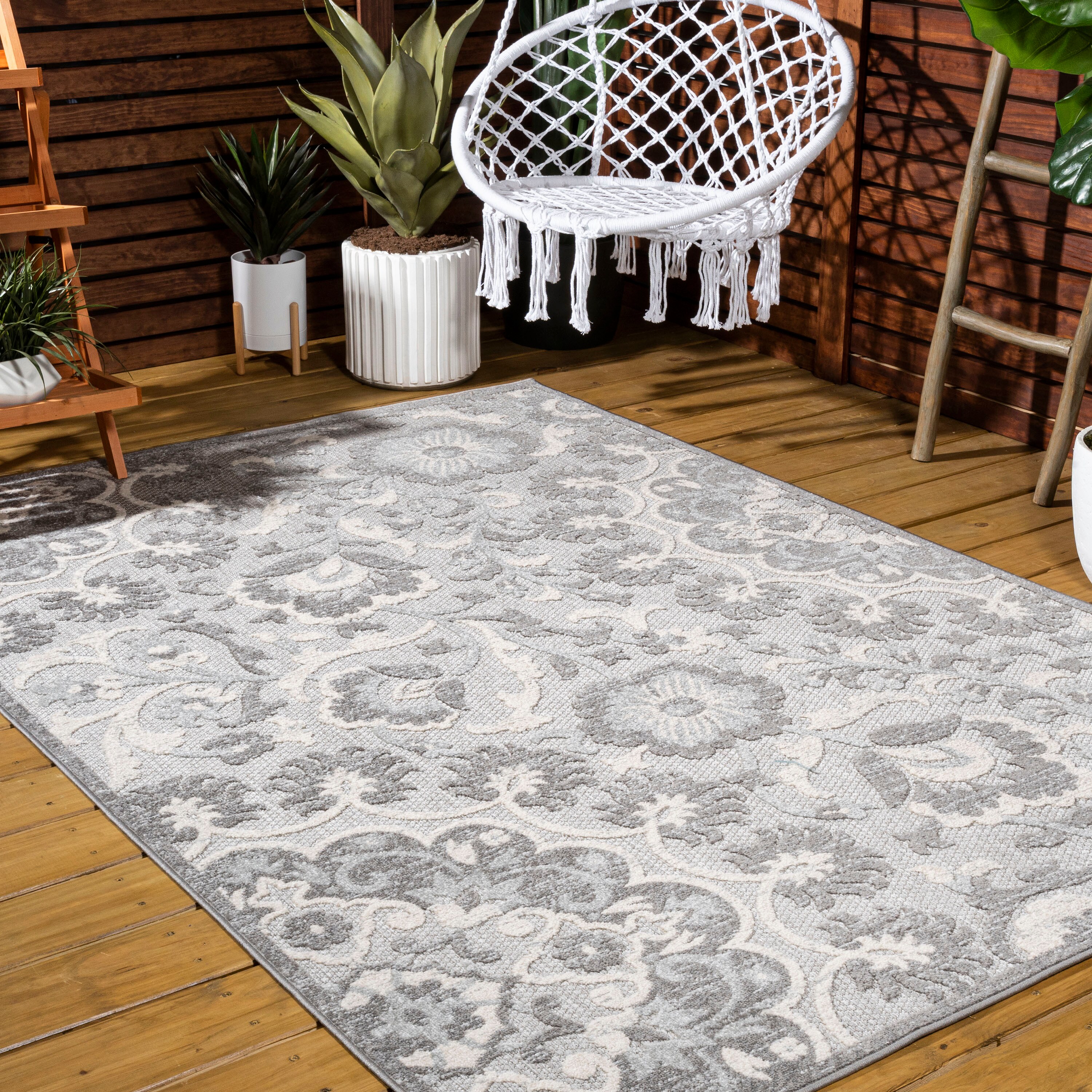 Lucena 8' x 10' Gray Synthetic Medallion Reversible Area Rug