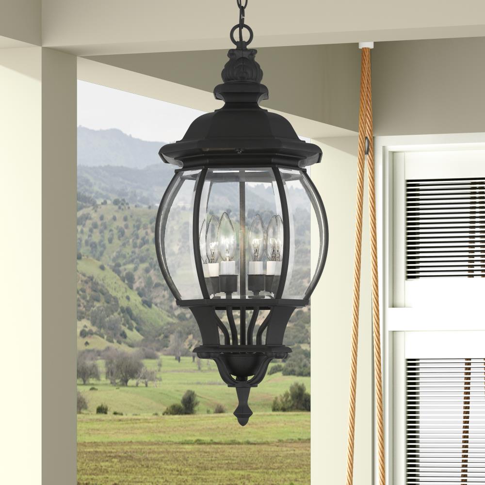 Frontenac Textured Black Outdoor Pendant Lantern with Clear Beveled Glass