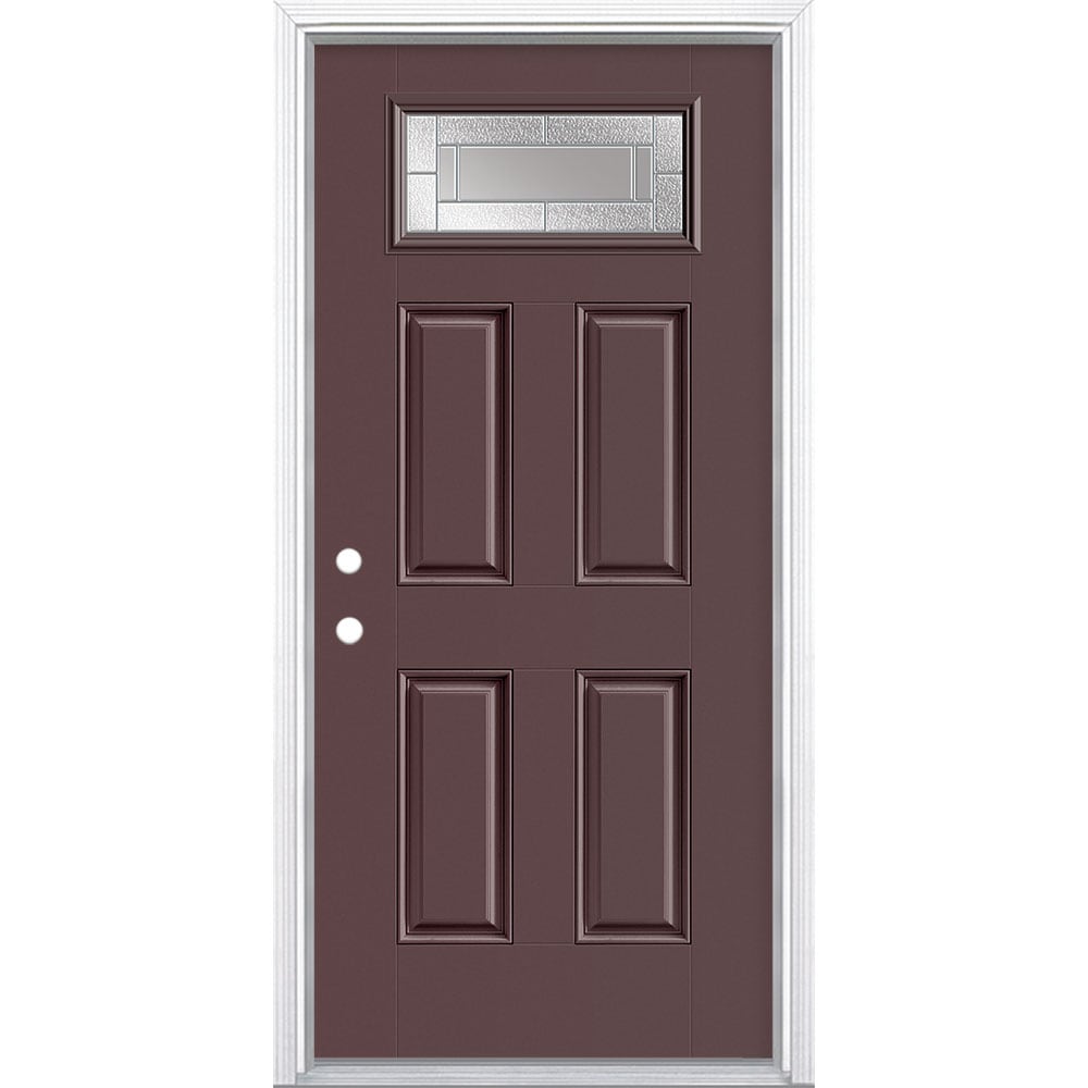 Masonite 3420020 Focus 36-in x 80-in x 4-9/16-in Fiberglass 1/4 lite Right-hand inswing Currant Painted Prehung Front Door with Brickmould Insulating core