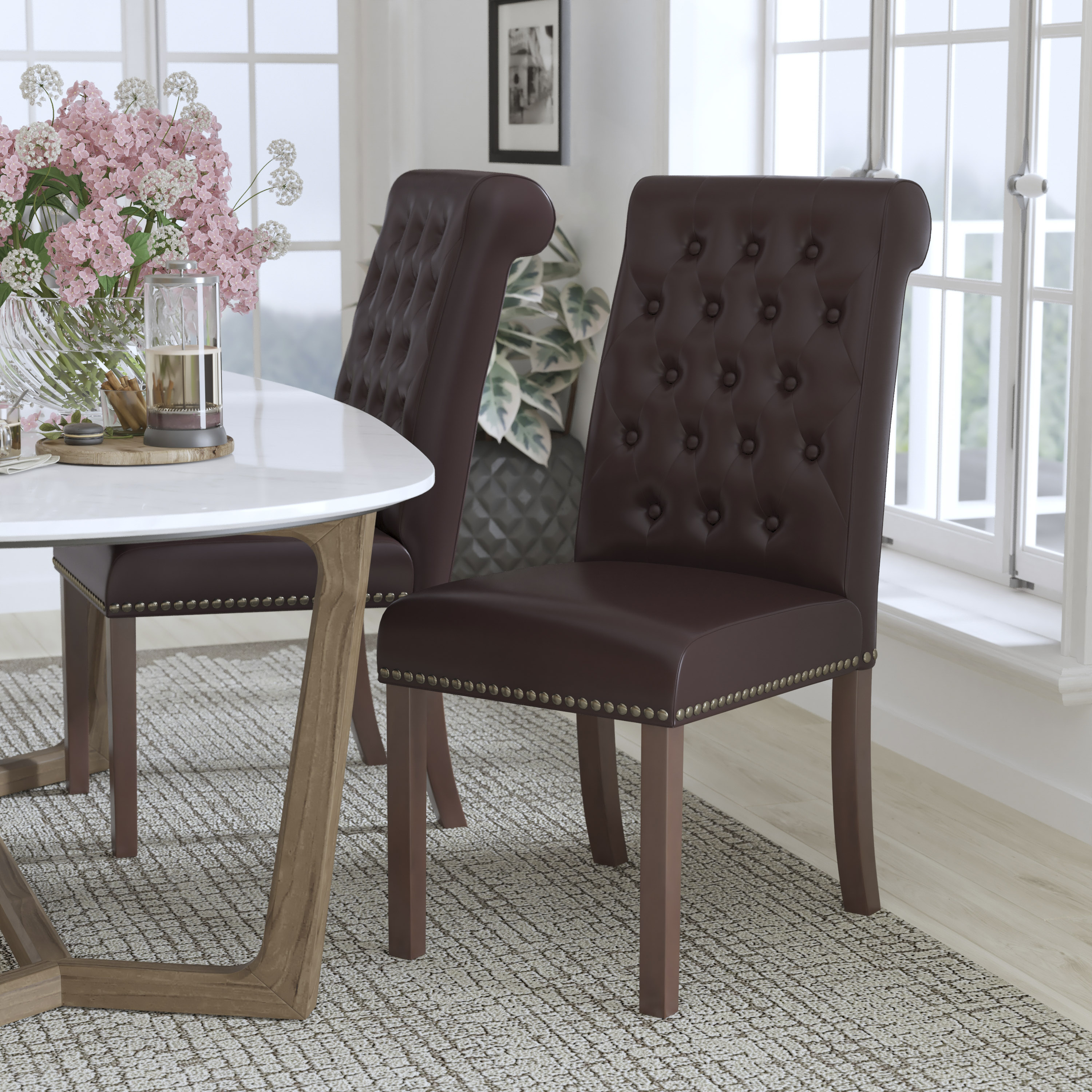 Flash Furniture 889142224983 Contemporary/Modern Faux Leather Dining Side Chair (Wood Frame)