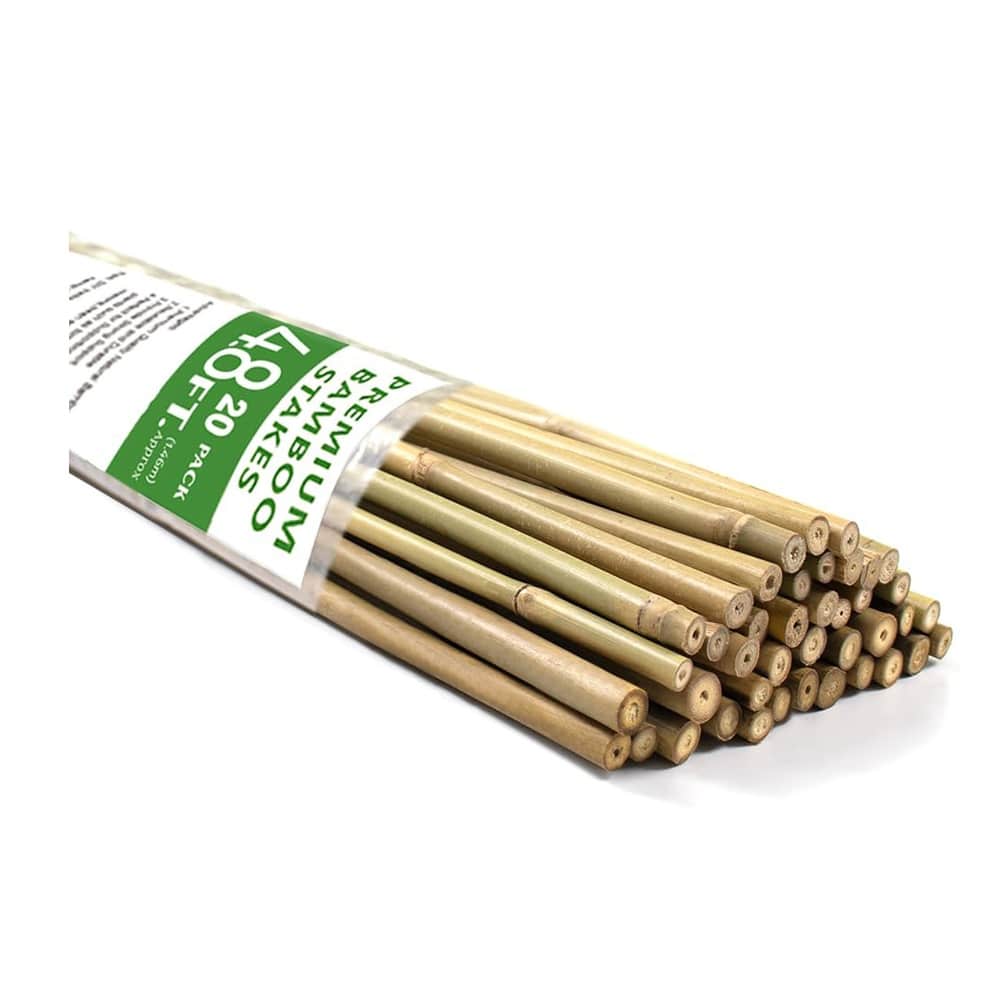 Aoibox  20 Pack 4.8 Foot Natural Bamboo Plant Stakes for Tomato Beans Vegetables and Climbing Plants Ideal for Outdoor Garden Support