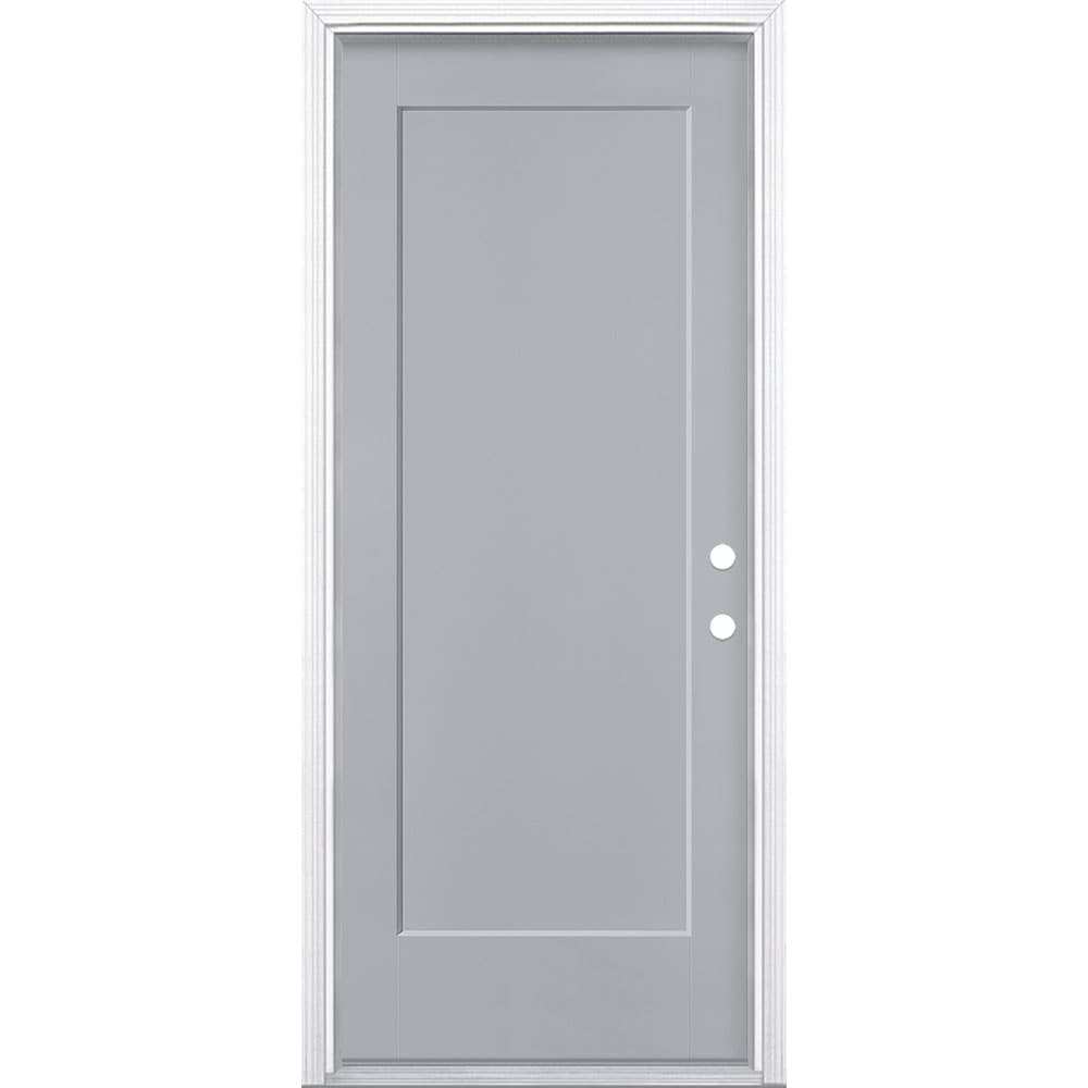 Masonite 5204212 Lincoln Park 32-in x 80-in x 4-9/16-in Fiberglass No glass Left-hand inswing Infinity Gray Painted Prehung Single door Front Door with Brickmould Insulating core